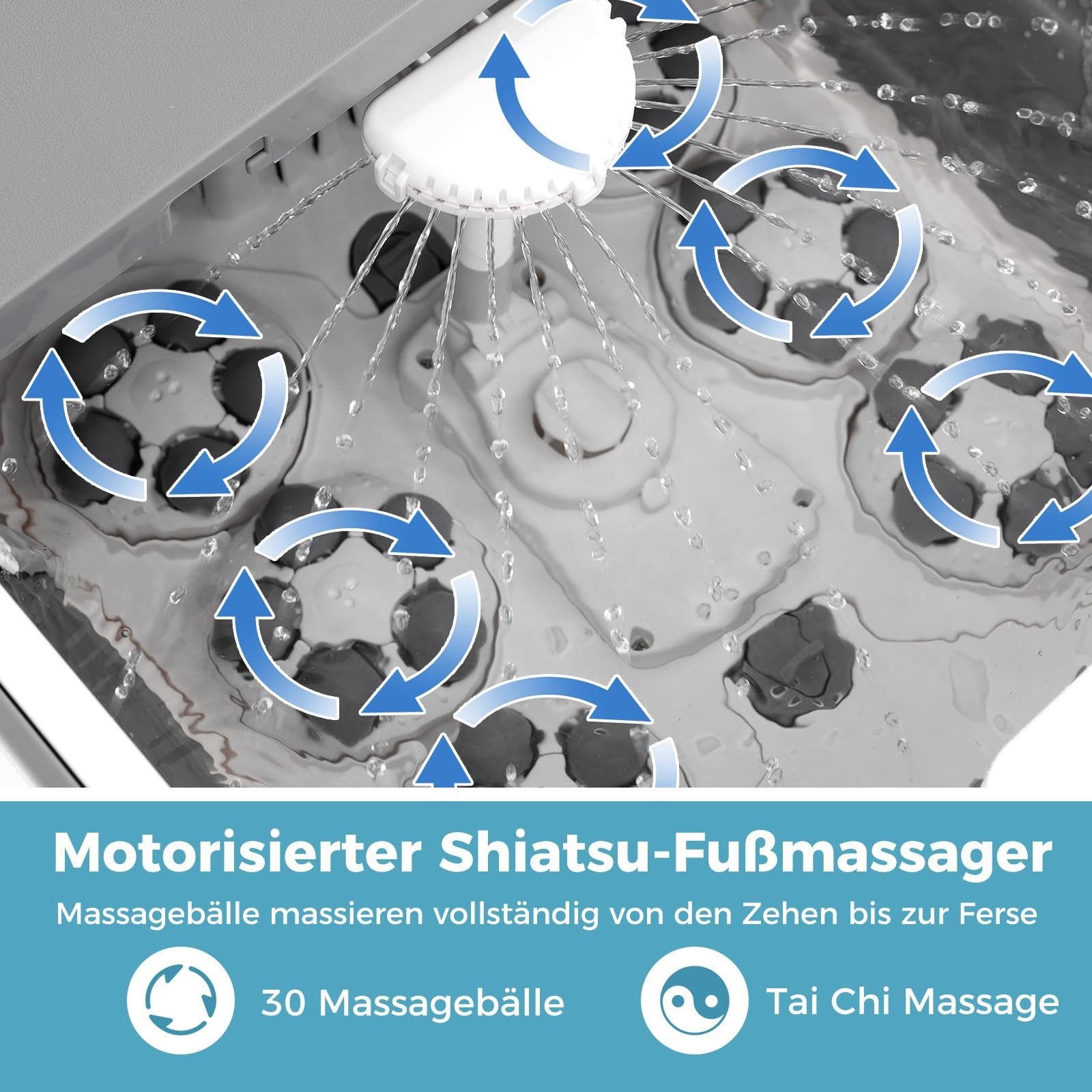 COSTWAY Fußbad, mit Heizung & Dusche & Timer, massage, 35-48°C, faltbar