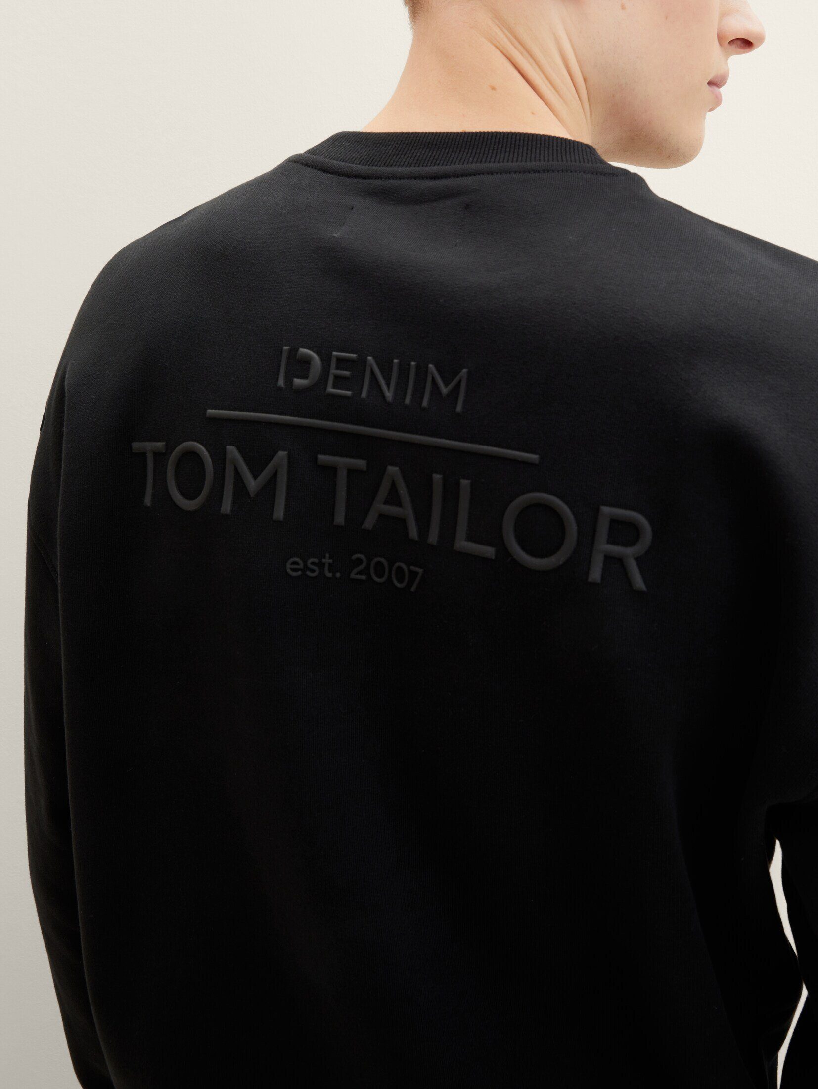 TOM TAILOR Hoodie Denim Sweatshirt Black Relaxed