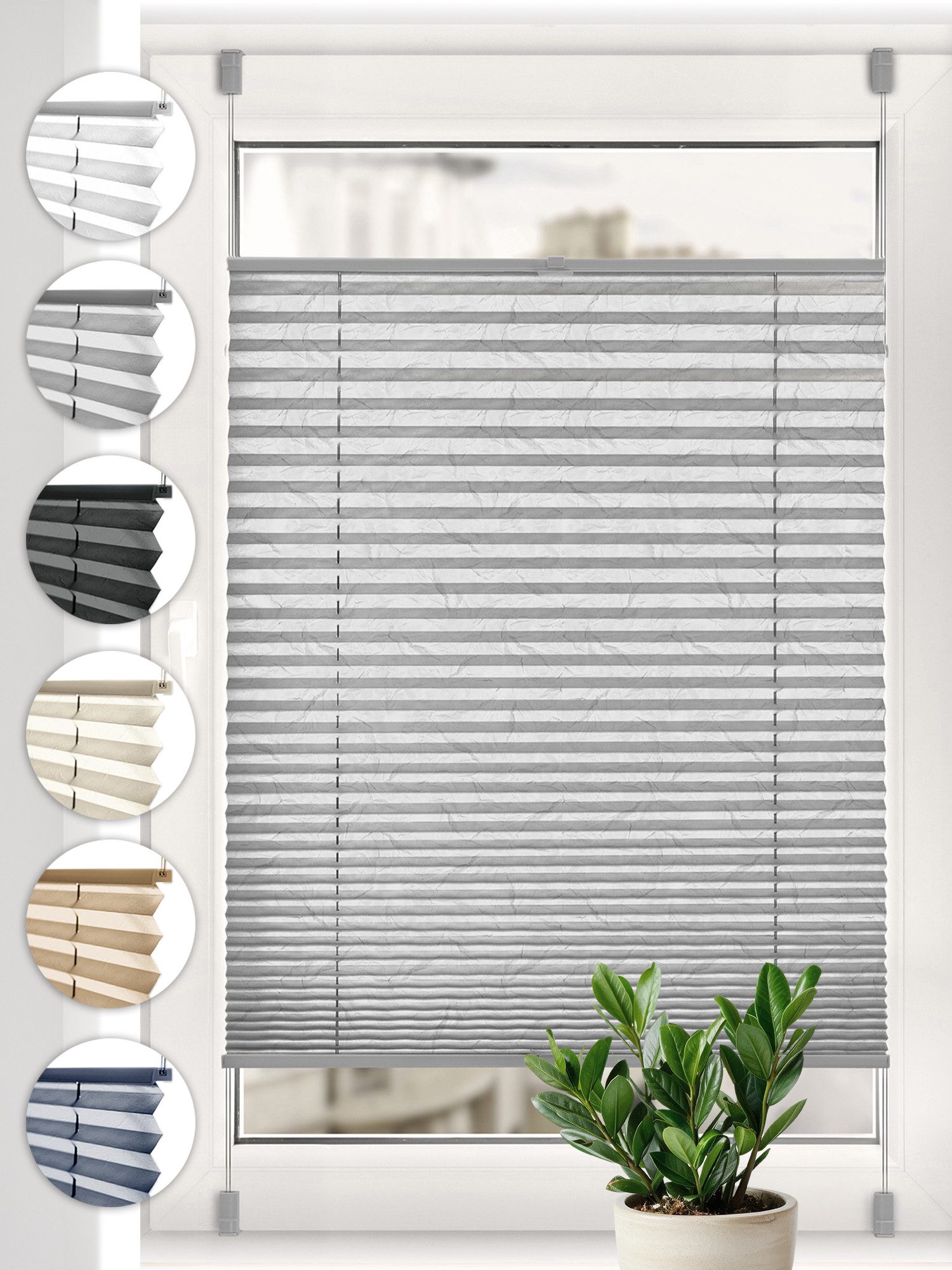 Sonello Plissee Crush Klemmfix ohne Bohren für Fenster & Tür Lichtschutz, blickdicht, Klemmfix, verspannt, ohne Bohren, 30cm x 100cm Grau Faltrollo, Easyfix, Sonnenschutzrollo