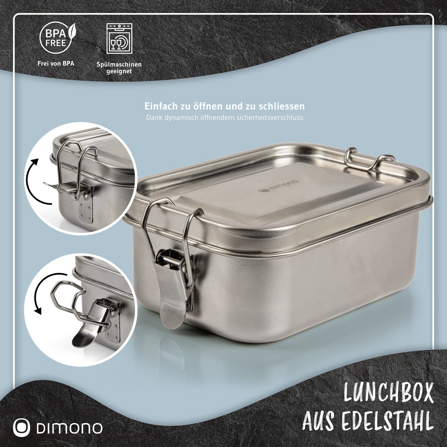 Dimono Lunchbox Dimono Edelstahl Brotdose – Auslaufsichere Lunchbox mit Trennwand, Edelstahl, BPA-frei, plastikfrei, (Auslaufsichere Bento-Box, Brotzeit-Dose aus Edelstahl), mit Fächer