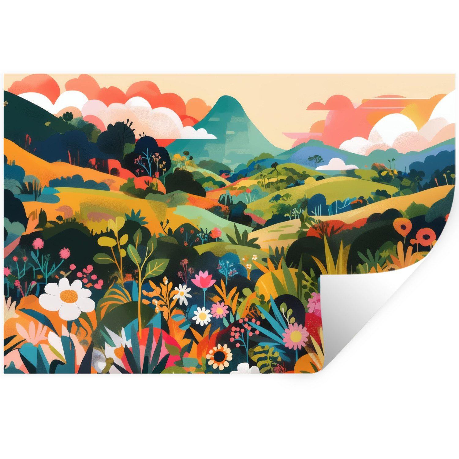 MuchoWow Wandsticker Sonnenlicht - Hügel - Bewölkter Himmel (1 St), Wanddeko, Aufkleber, Wandtattoo, 120x80 cm