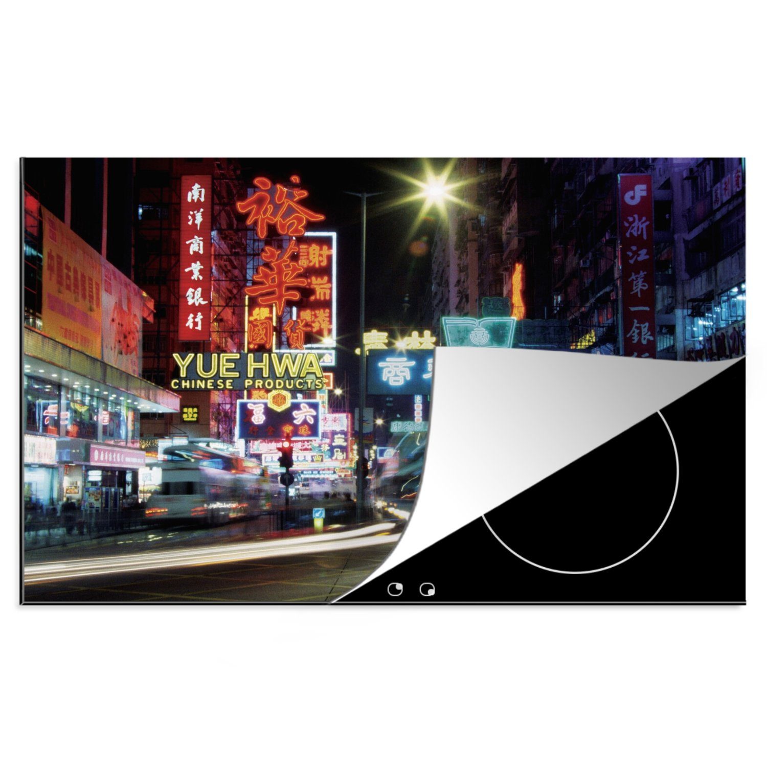 Hongkong MuchoWow für tlg), küche, Induktionskochfeld cm, - Schutz Ceranfeldabdeckung Urban, 81x52 Herdblende-/Abdeckplatte Neon Vinyl, - die (1