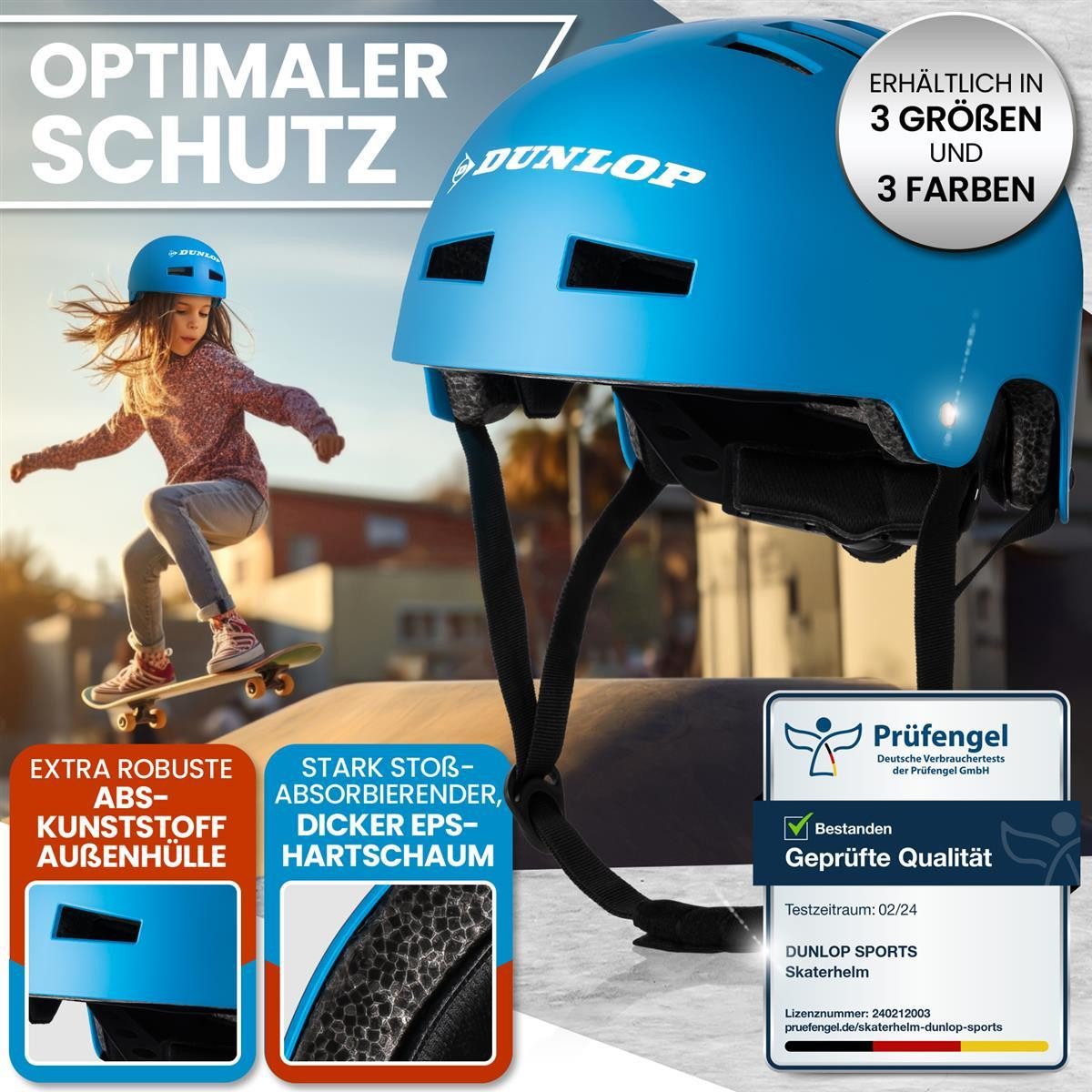 Dunlop Fahrradhelm Fahrradhelm Skaterhelm Helm S-L, Test Sehr Gut - Leichter robuster Allrounder Helm, Schnellverschluss
