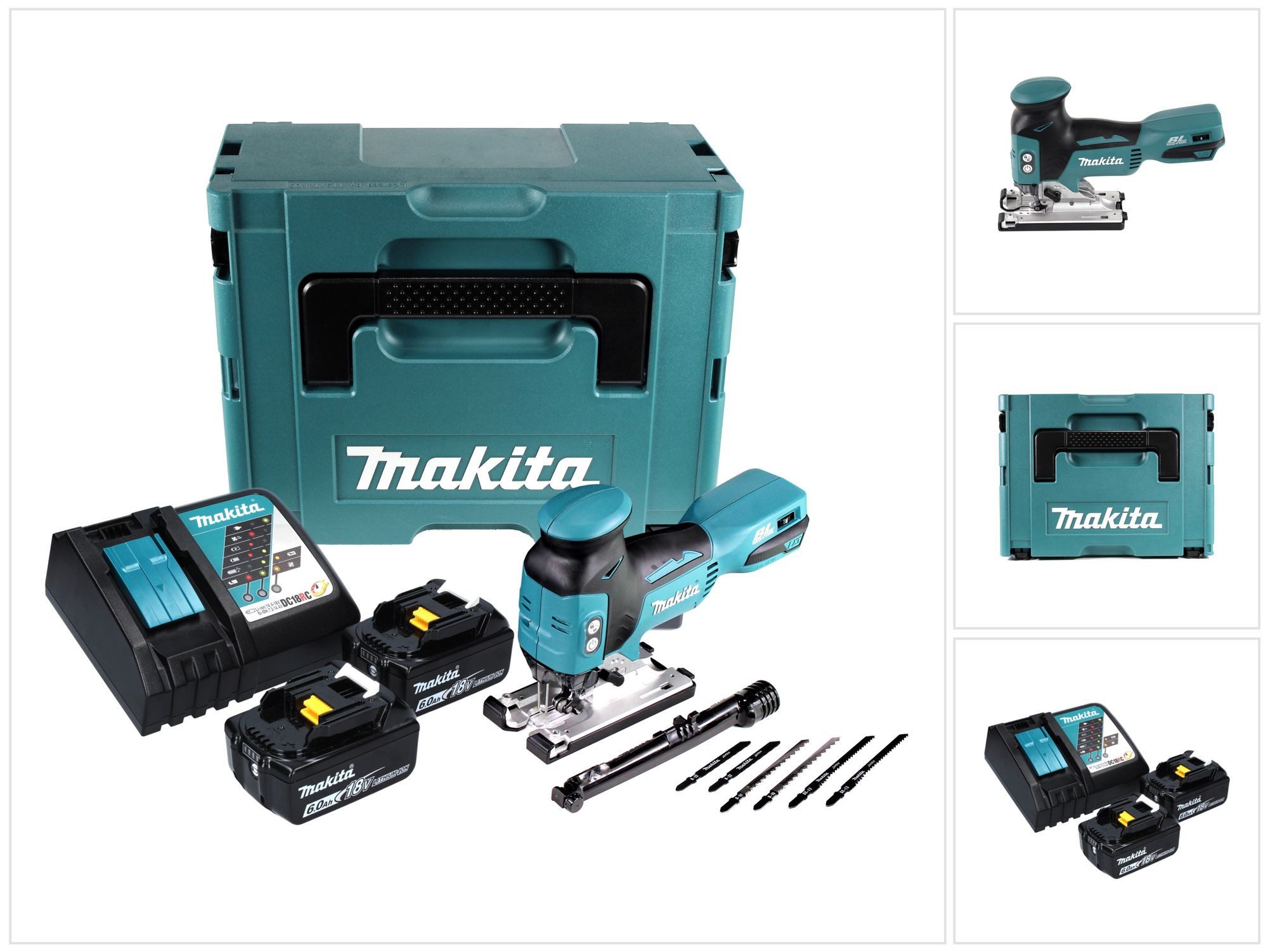 Makita Akku-Stichsäge DJV 181 RGJ Akku Pendelhub Stichsäge 18 V Brushless + 2x Akku 6,0 Ah