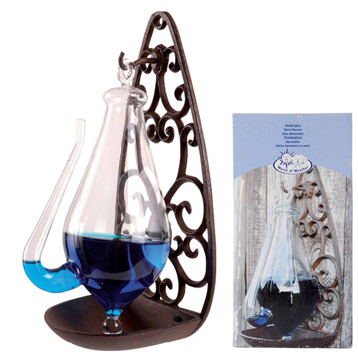 Fensterthermometer Barometer Glas Gusseisen Halterung Wetterstation Garten Nostalgie