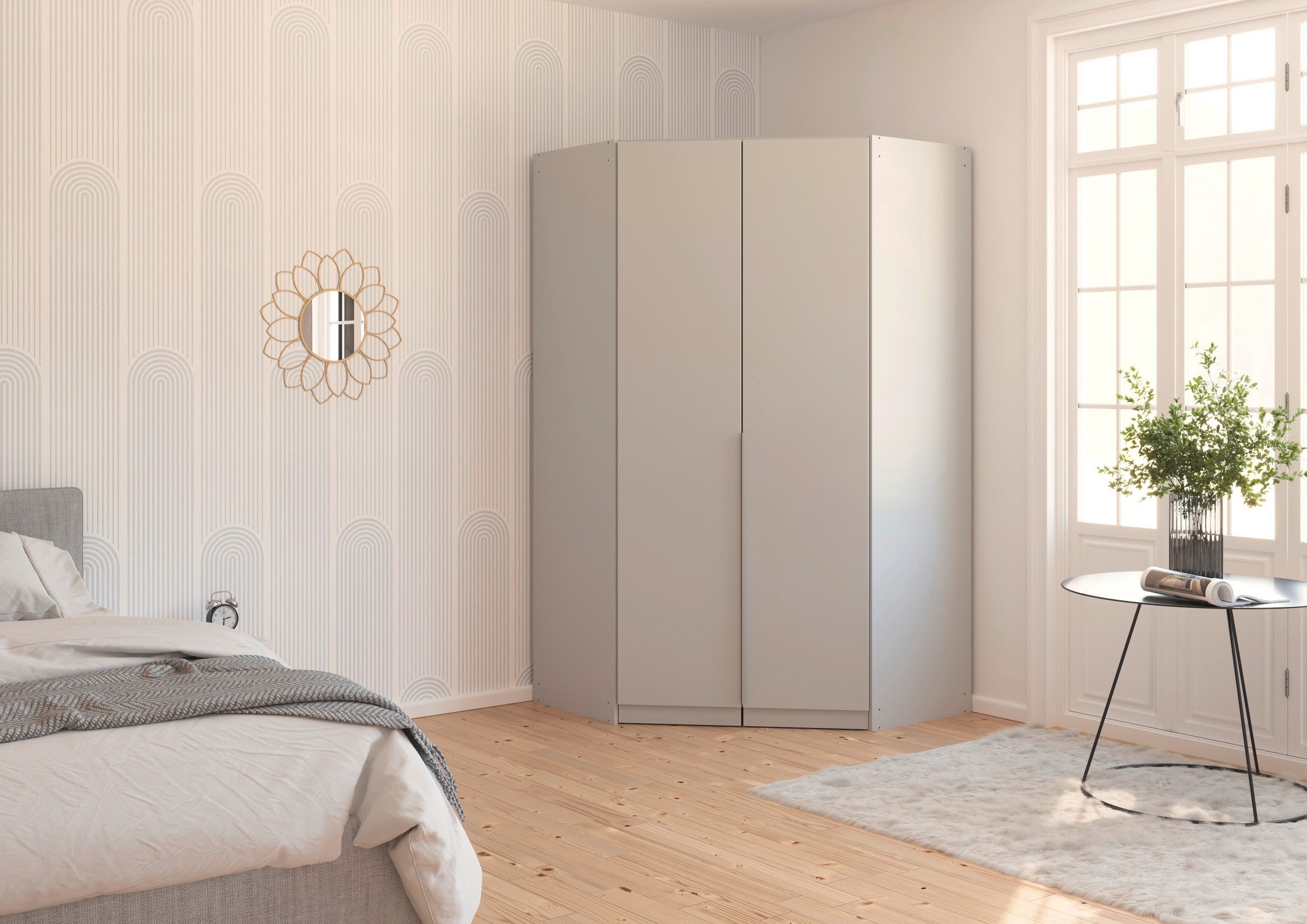 OTTO home Eckkleiderschrank Kleiderschrank Schrank Ankleidezimmer Schlafzimmer Garderobe AGORDO (in zwei Griff-Farben, Breite/Tiefe 117x117 cm, Höhen 210/229 cm) voll ausgestattet mit großzügigem Stauraum, 2 Höhen MADE IN GERMANY