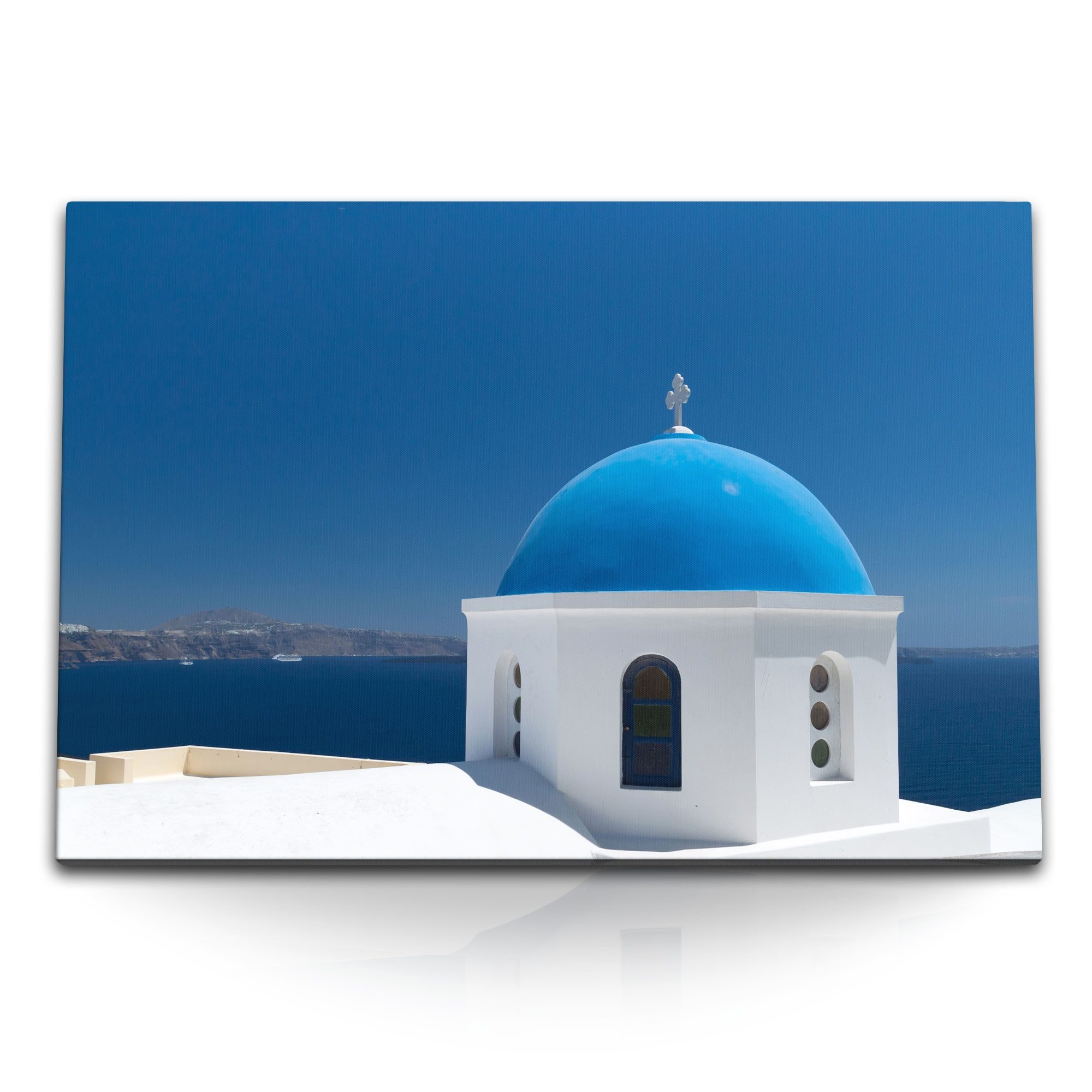 Sinus Art Leinwandbild 120x80cm Wandbild auf Leinwand Griechische Insel Kloster Santorini Mit, (1 St)