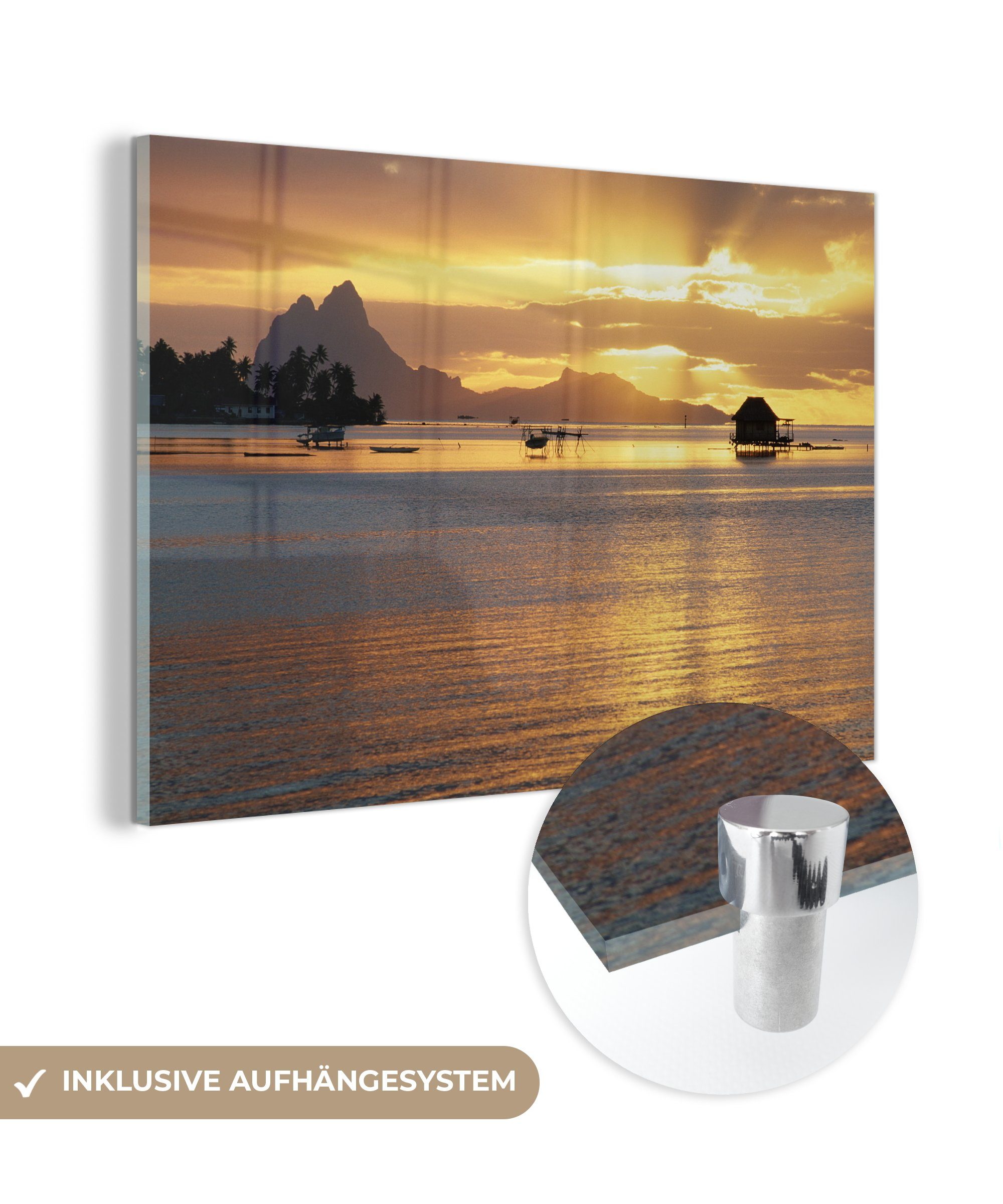 MuchoWow Acrylglasbild Sonnenuntergang auf der Insel Bora Bora, (1 St), Acrylglasbilder Wohnzimmer & Schlafzimmer