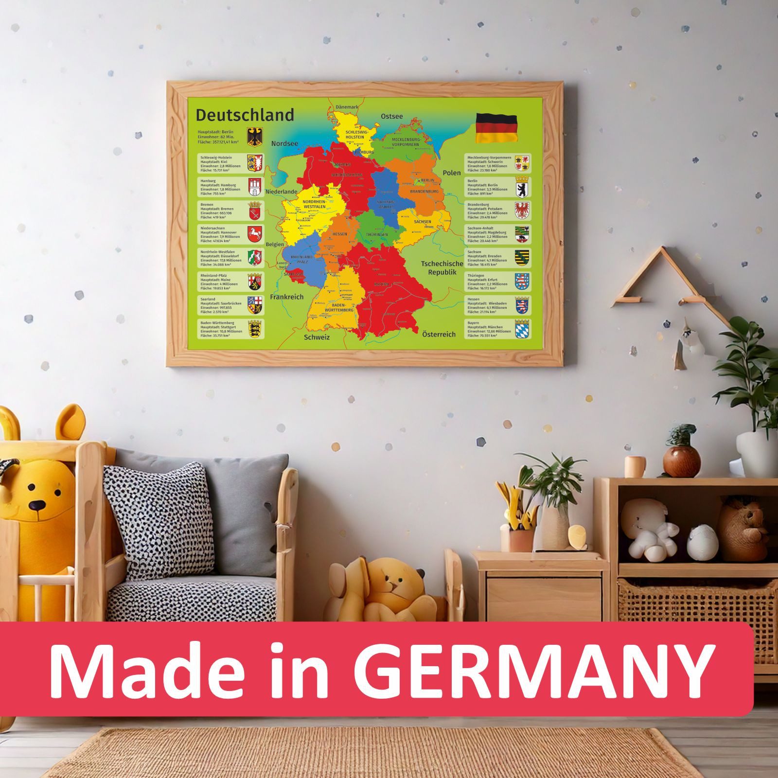 nikima Poster Kinder Lernposter Deutschland - Größe: DIN A3 - 420 x 297 mm, Deutschland, Kinder Lernposter