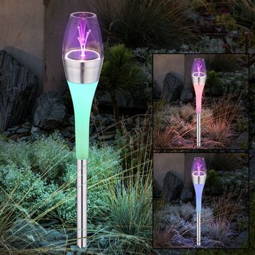 Globo LED Gartenleuchte, LED-Leuchtmittel fest verbaut, Warmweiß, Farbwechsel, LED Solarleuchte Solarlampe Farbwechsler Schalter Edelstahl H 55 cm 3x