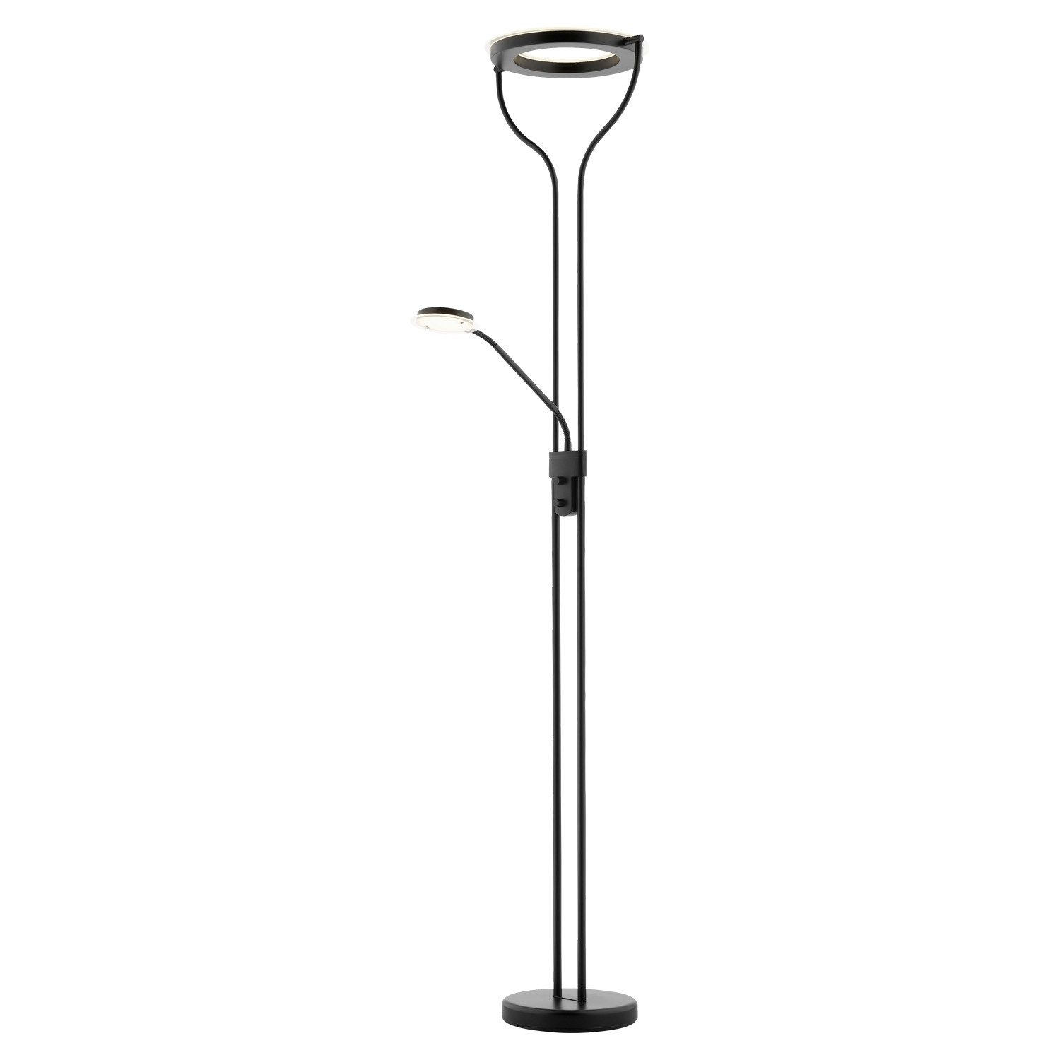 casa NOVA LED Deckenfluter SEATTLE, 2-flammig, H 180 cm, Schwarz, Dimmfunktion, Lesearm, LED fest integriert, Extra-Warmweiß, Metall, Ø 30 x H 180 cm