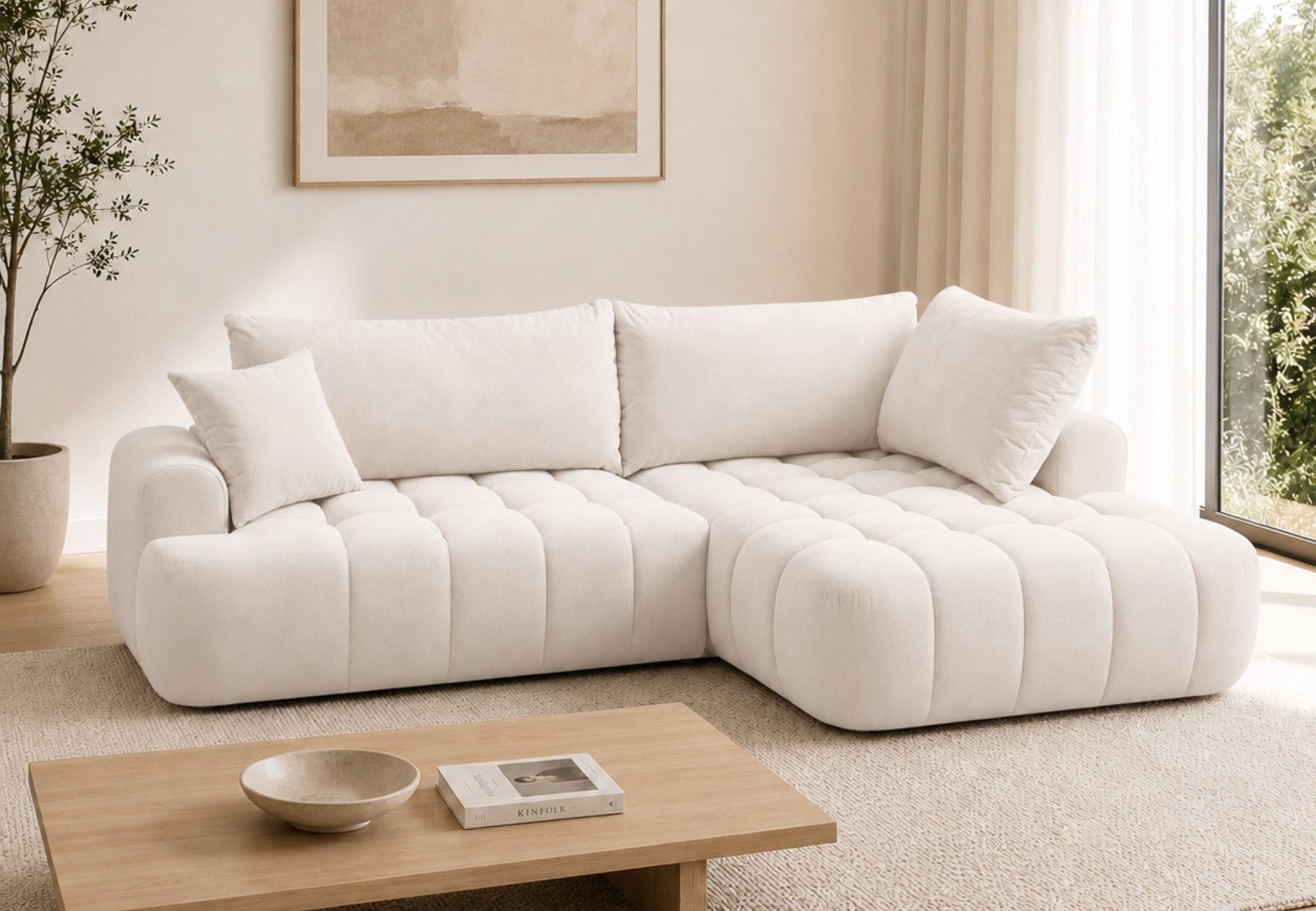 Home Collective Ecksofa Sofa Couch mit Schlaffunktion & Bettkasten Schlafsofa, 265x177 cm, weicher Stoff, modernes Design in L-Form, inklusive Kissen Beige