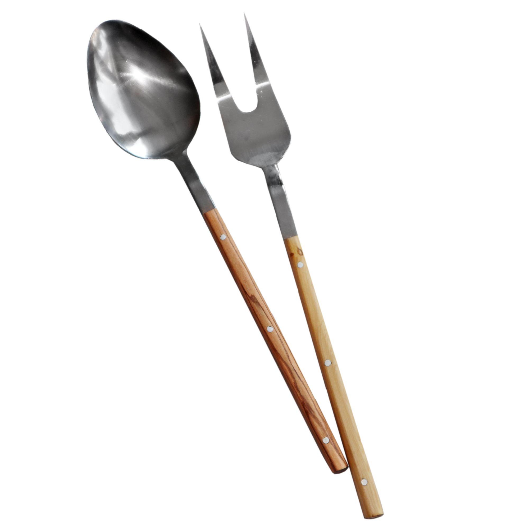 NATUREHOME Salatbesteck Salatbesteck aus Edelstahl mit Olivenholzgriff 2 tlg.... (2-tlg), Einzelstück, Handarbeit, Design
