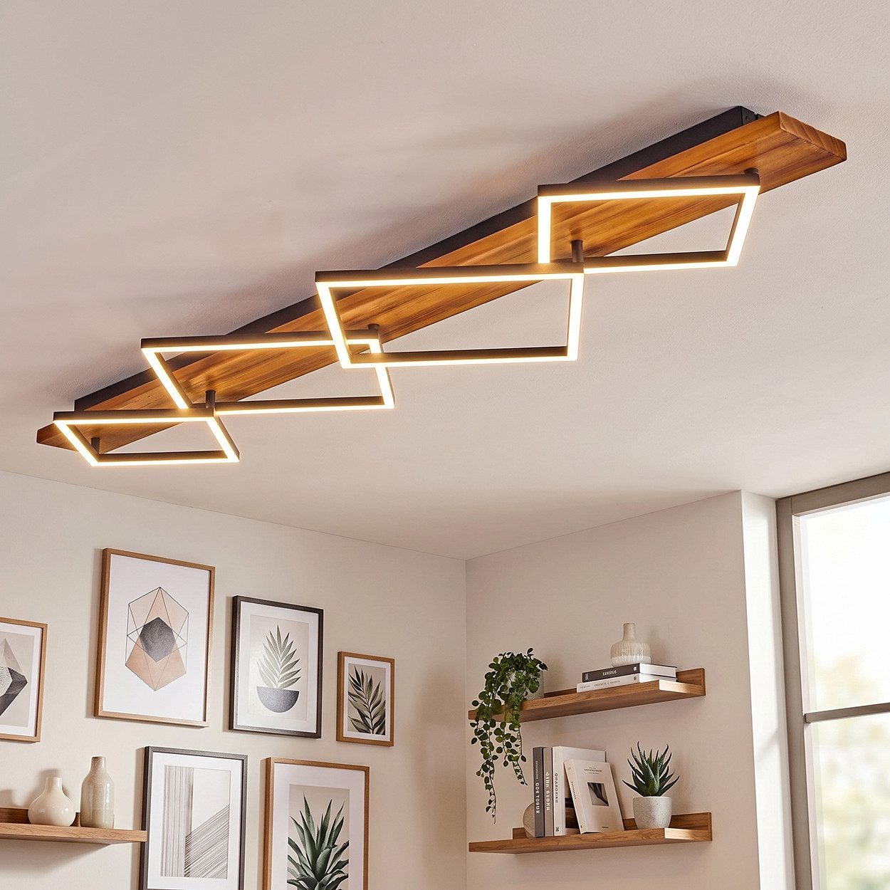 hofstein Deckenleuchte Deckenlampe aus Metall/Holz/Kunststoff in Dunkelbraun/Schwarz/Weiß, ohne Leuchtmittel, 3000 Kelvin, Leuchte im modernen Design, 56W, 7600 Lumen, 3000 Kelvin
