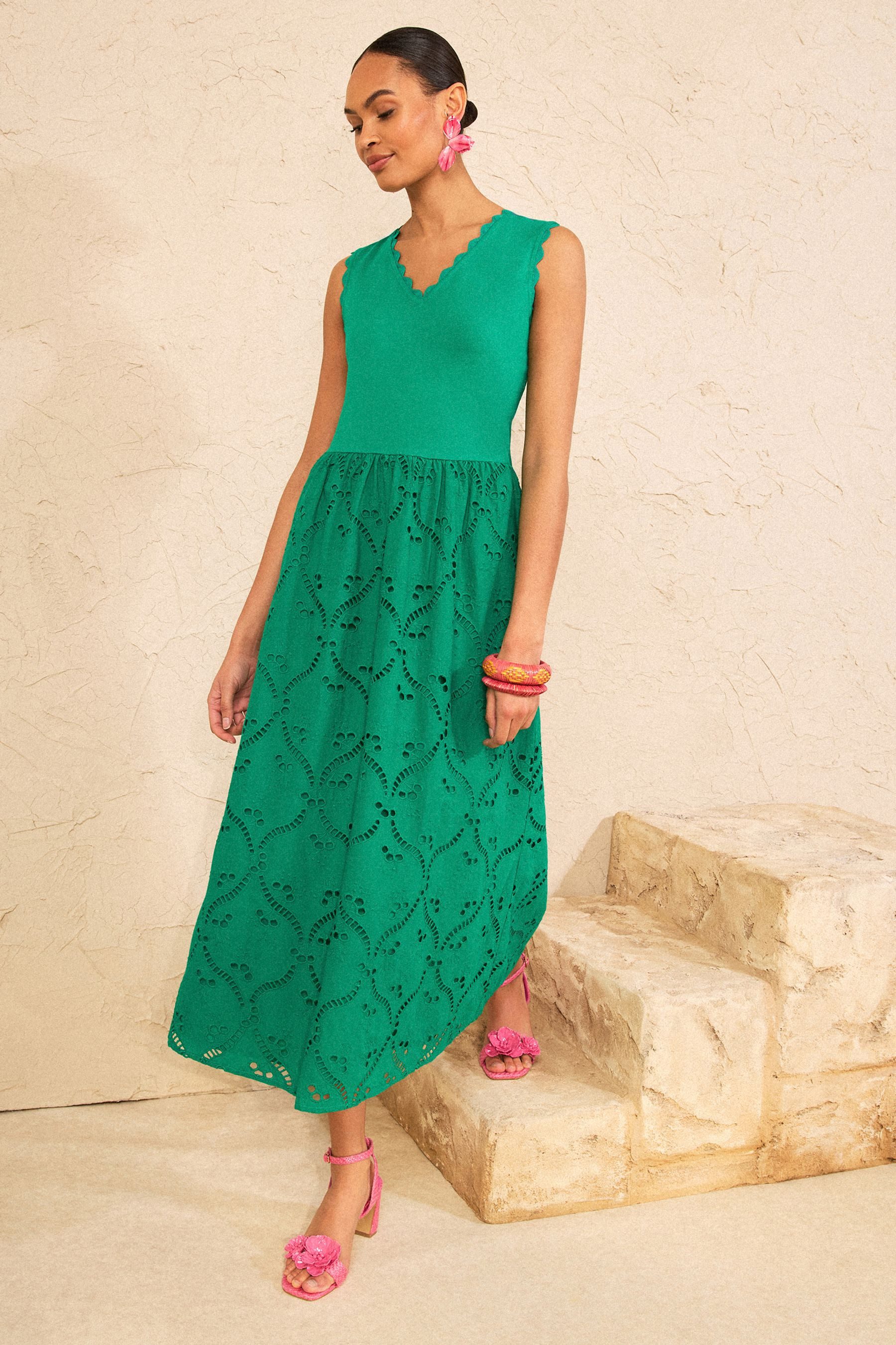 Love & Roses Midikleid Love & Roses Midikleid mit Lochstickerei, Regular (1-tlg)