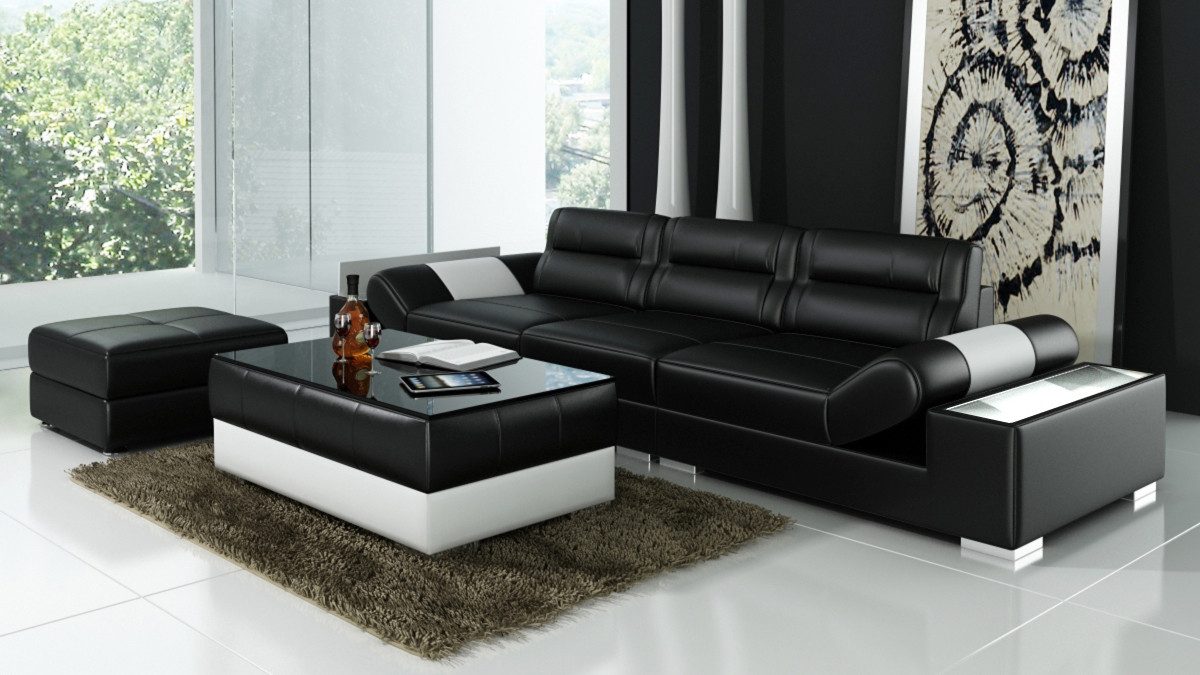 Xlmoebel Big-Sofa Multifunktionale Ledercouch mit USB-Anschlüssen und LED-Beleuchtung, Hergestellt in Europa