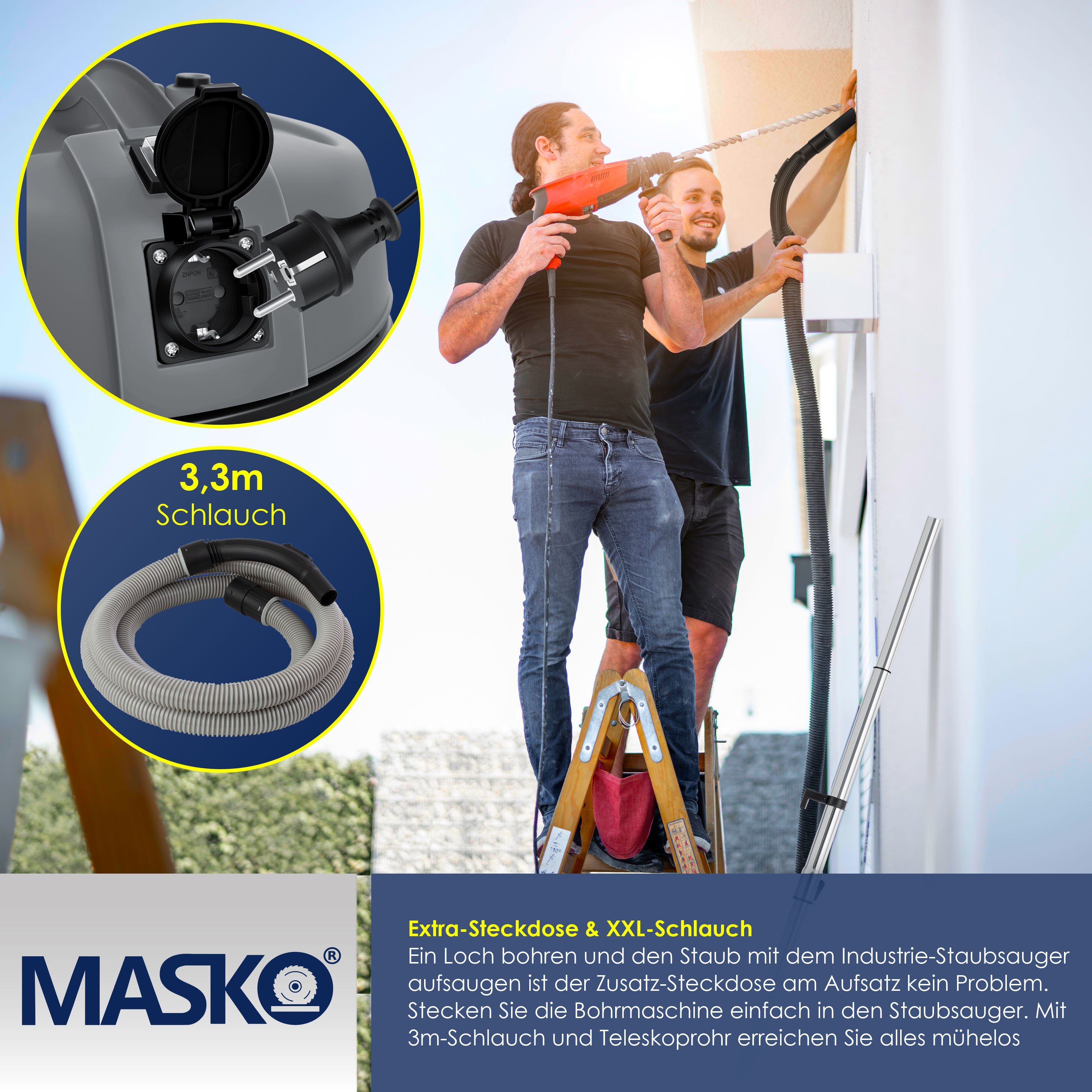 MASKO Industriesauger, 2300 W, 6IN1 Industriestaubsauger Staubsauger Nass Trocken Sauger