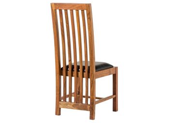 Massivmoebel24 Holzstuhl OXFORD (Extravaganter Stuhl, mit luftiger Rückenlehne, die bis zum Boden reicht, inklusive Polsterung, braun lackiert 43x50x109 Akazie montiert), hochwertiges Edelholz, authentische Holzadern, aufwendige Schnitzereien und Verzierungen