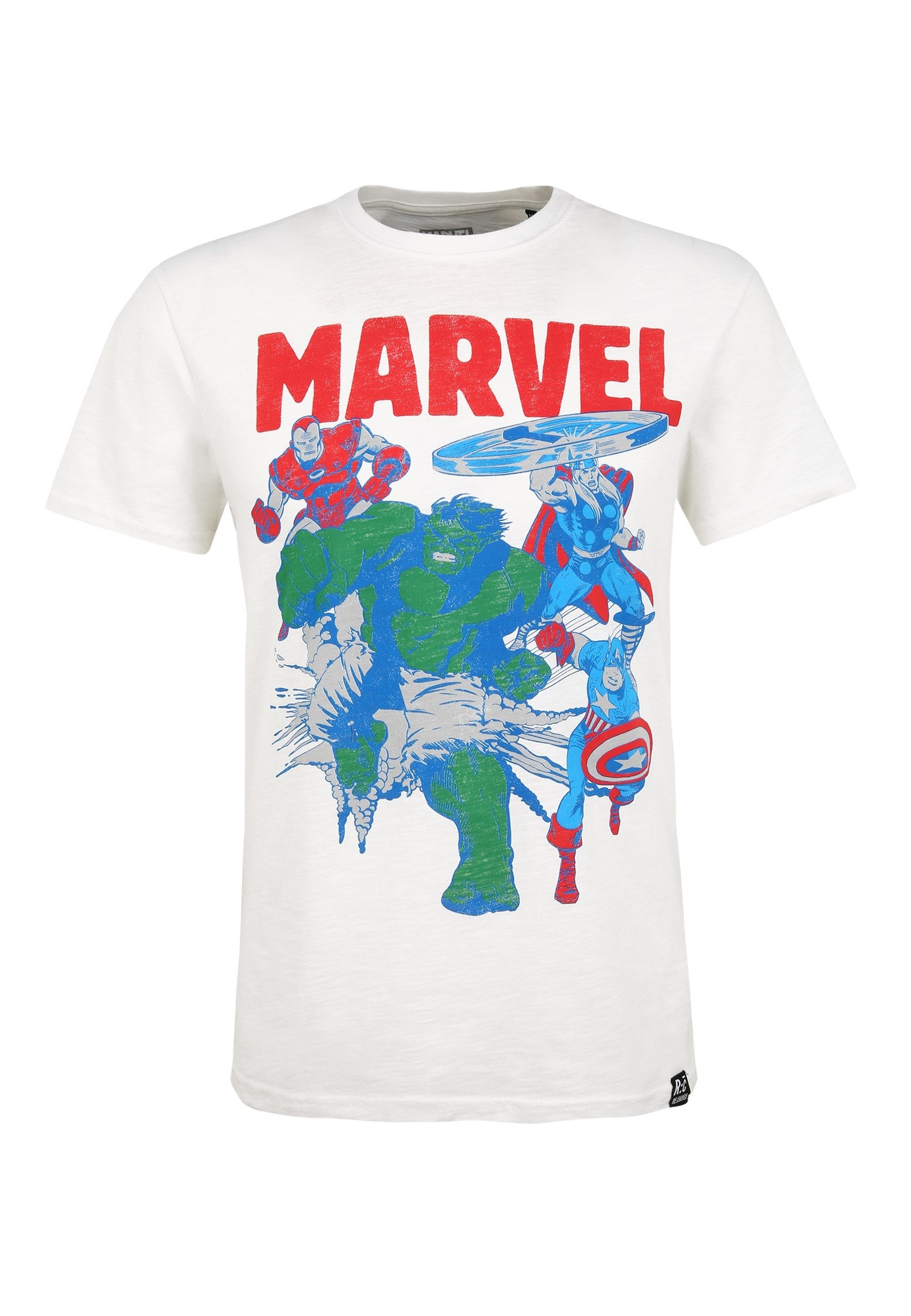 Recovered T-Shirt Iron Man, Thor, Captain America & The Hulk White mit coolem Marvel-Print
