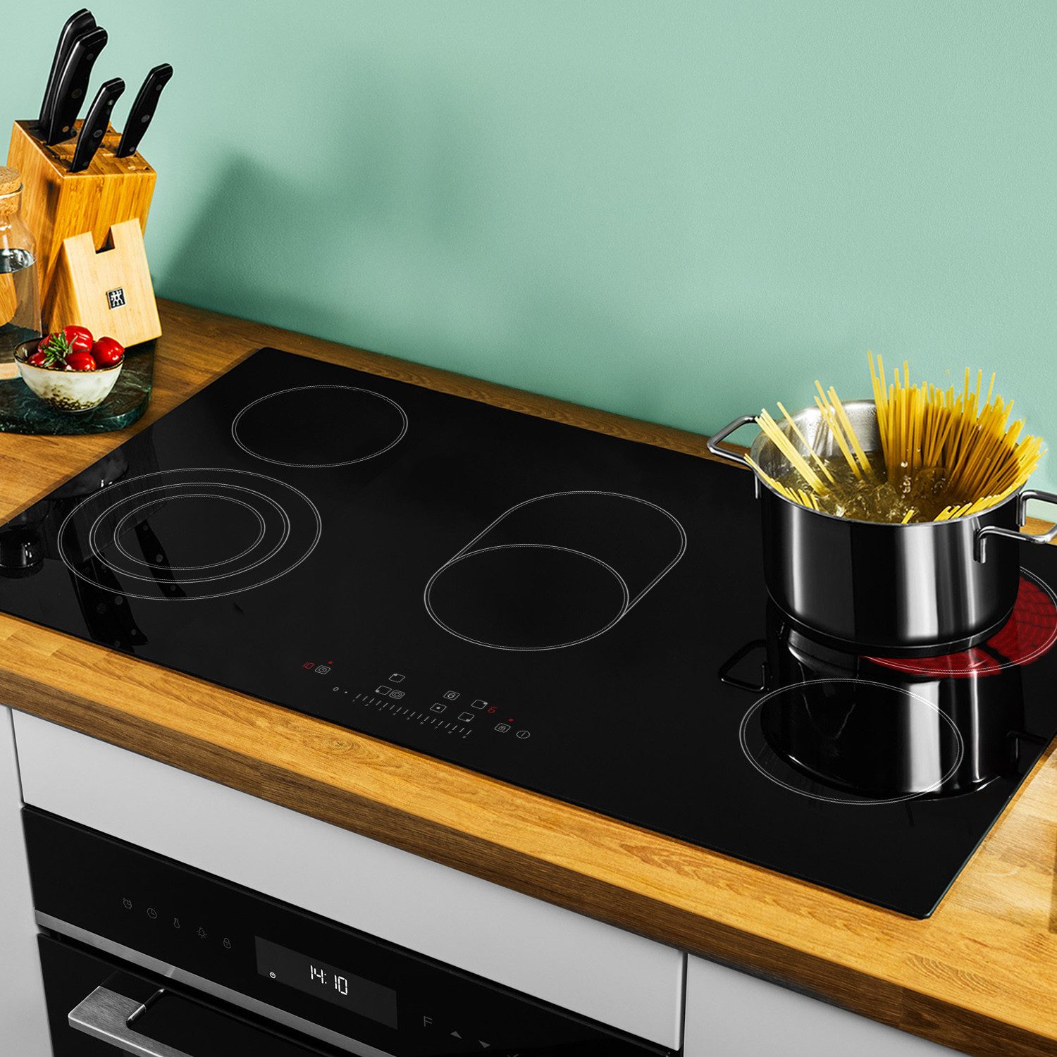 KKT KOLBE Elektro-Kochfeld CH9005RL, 90cm Herdplatte Kochmulde Kochplatte Glaskeramik 5 Zonen Autark Timer