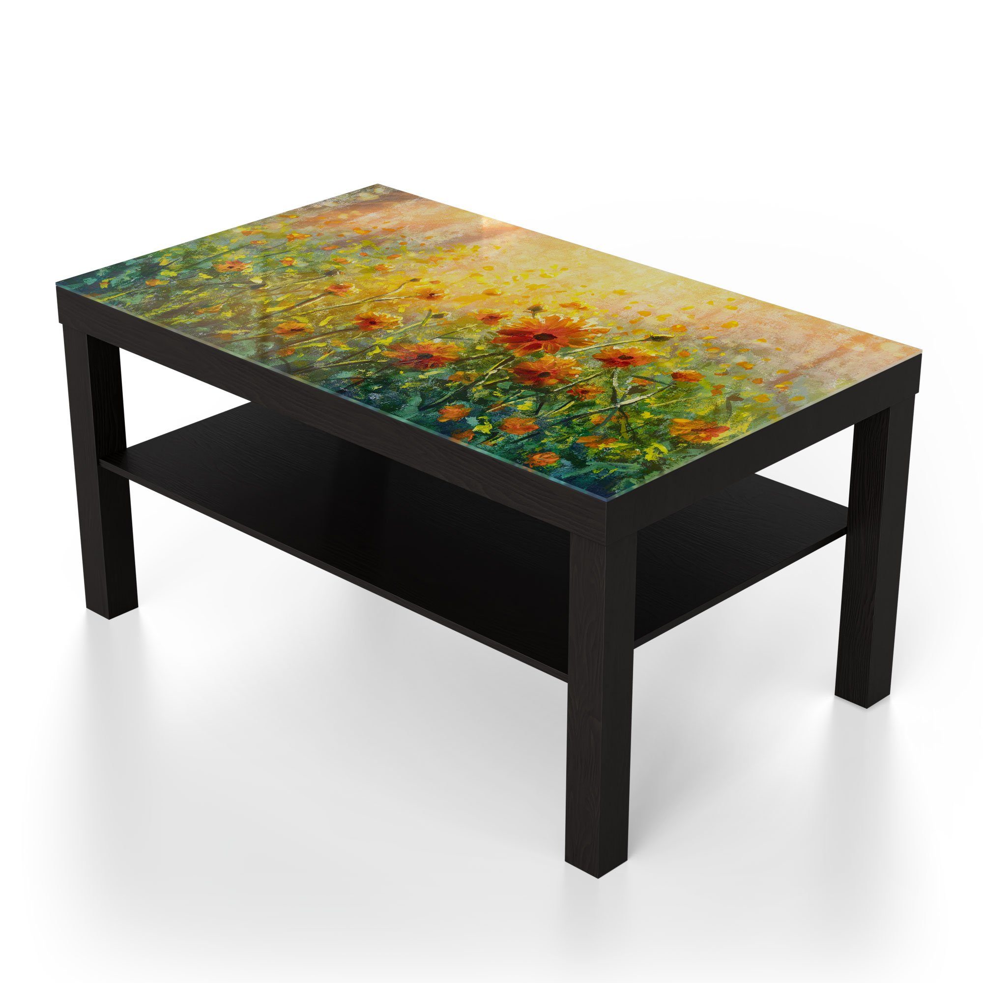 Monet-Stil', Beistelltisch Couchtisch Glastisch Glas modern DEQORI im Schwarz 'Blumenwiese