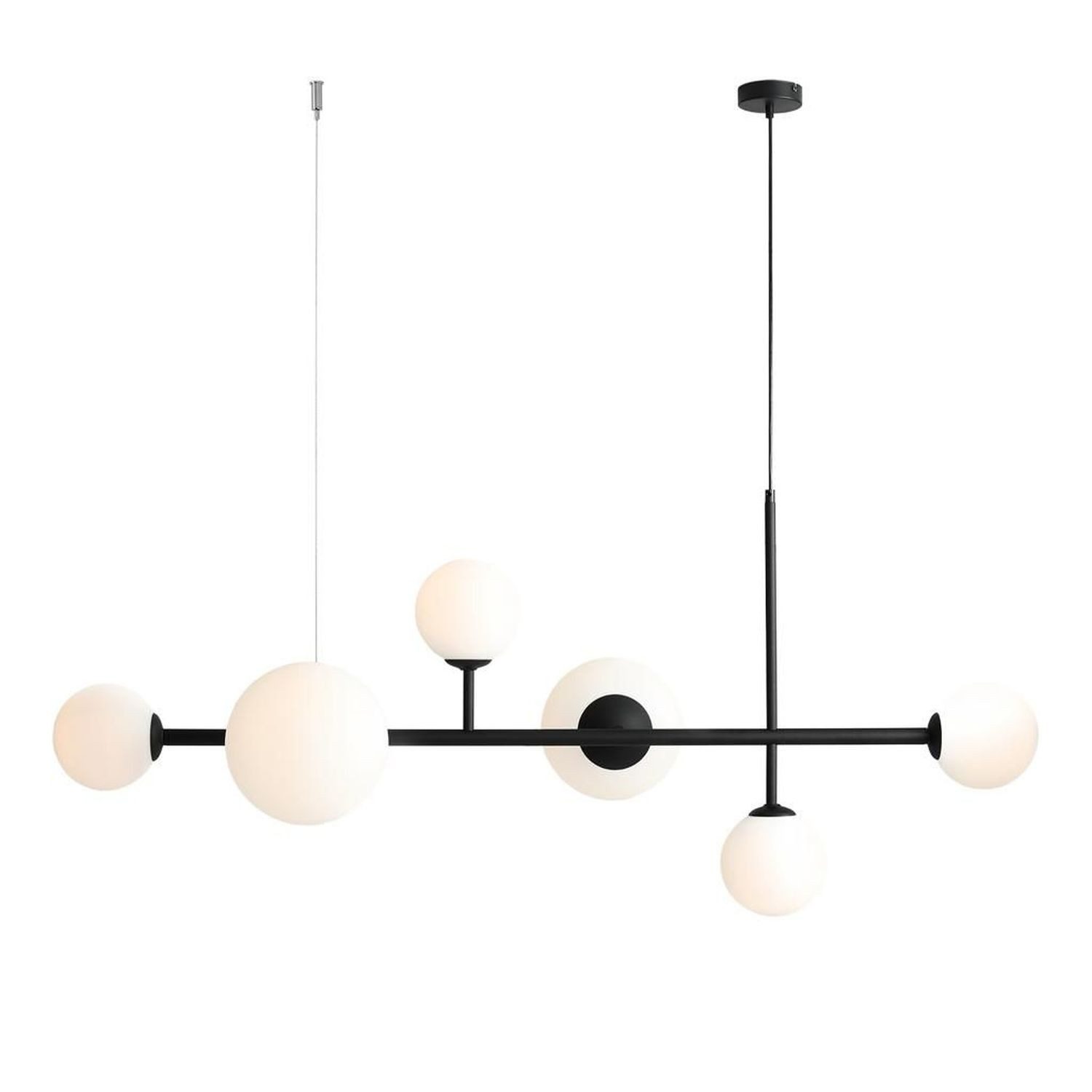 Licht-Erlebnisse Pendelleuchte RINEO, ohne Leuchtmittel, Glas Metall H: max. 110 cm Schwarz Weiß E14 4-flammig Kugelschirm