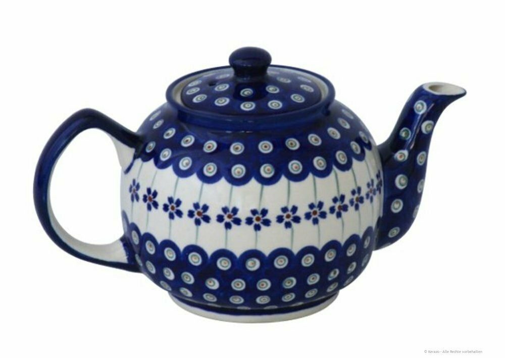 Bunzlauer Keramik Teekanne 1,0 L klassische Teekanne – Zeitlos, kompakt-bauchige Form, Dekor 166a, 1,00 l