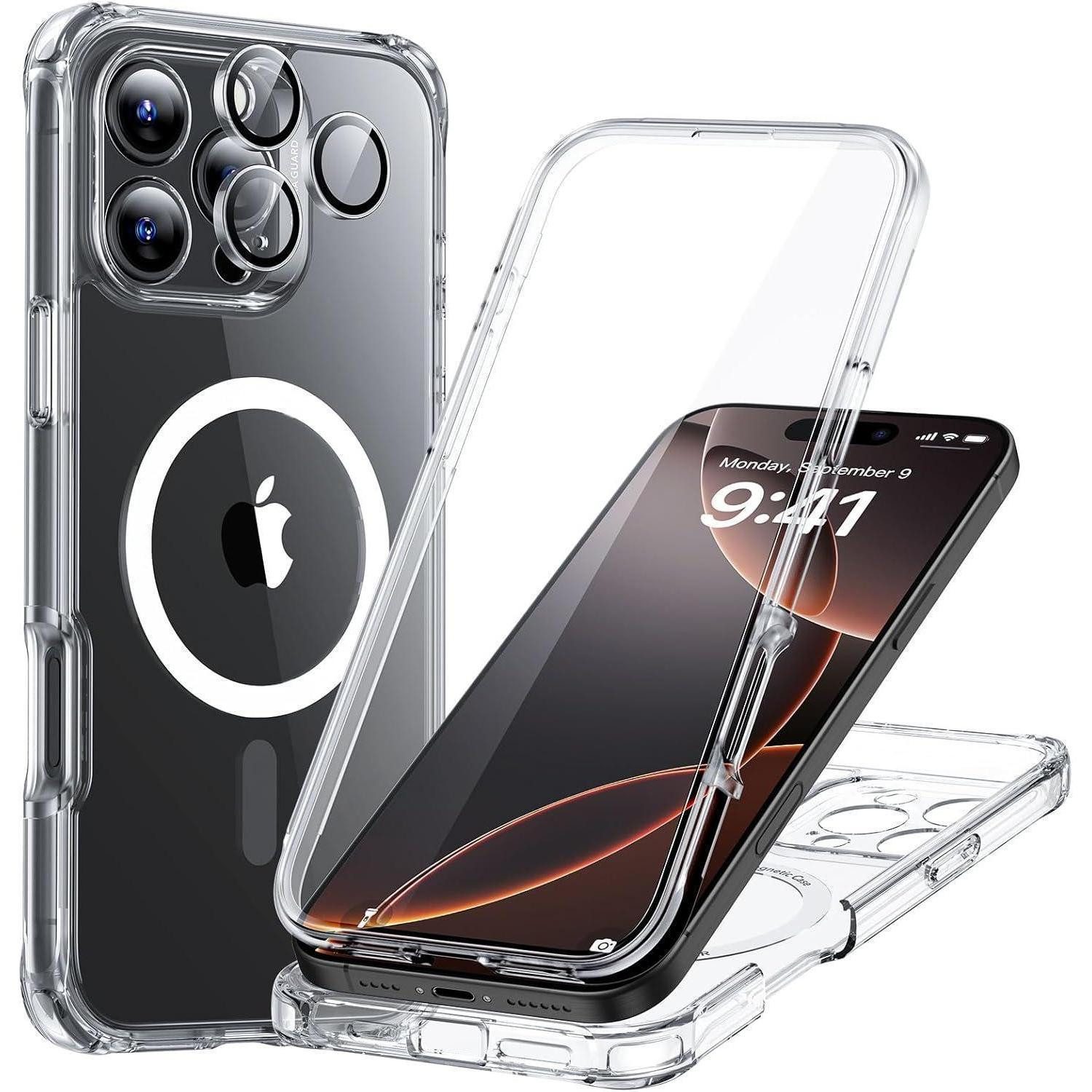 LuxusKollektion Smartphone-Hülle iPhone 16 Pro Max Hülle MagSafe 360 Grad Militärnorm Klar