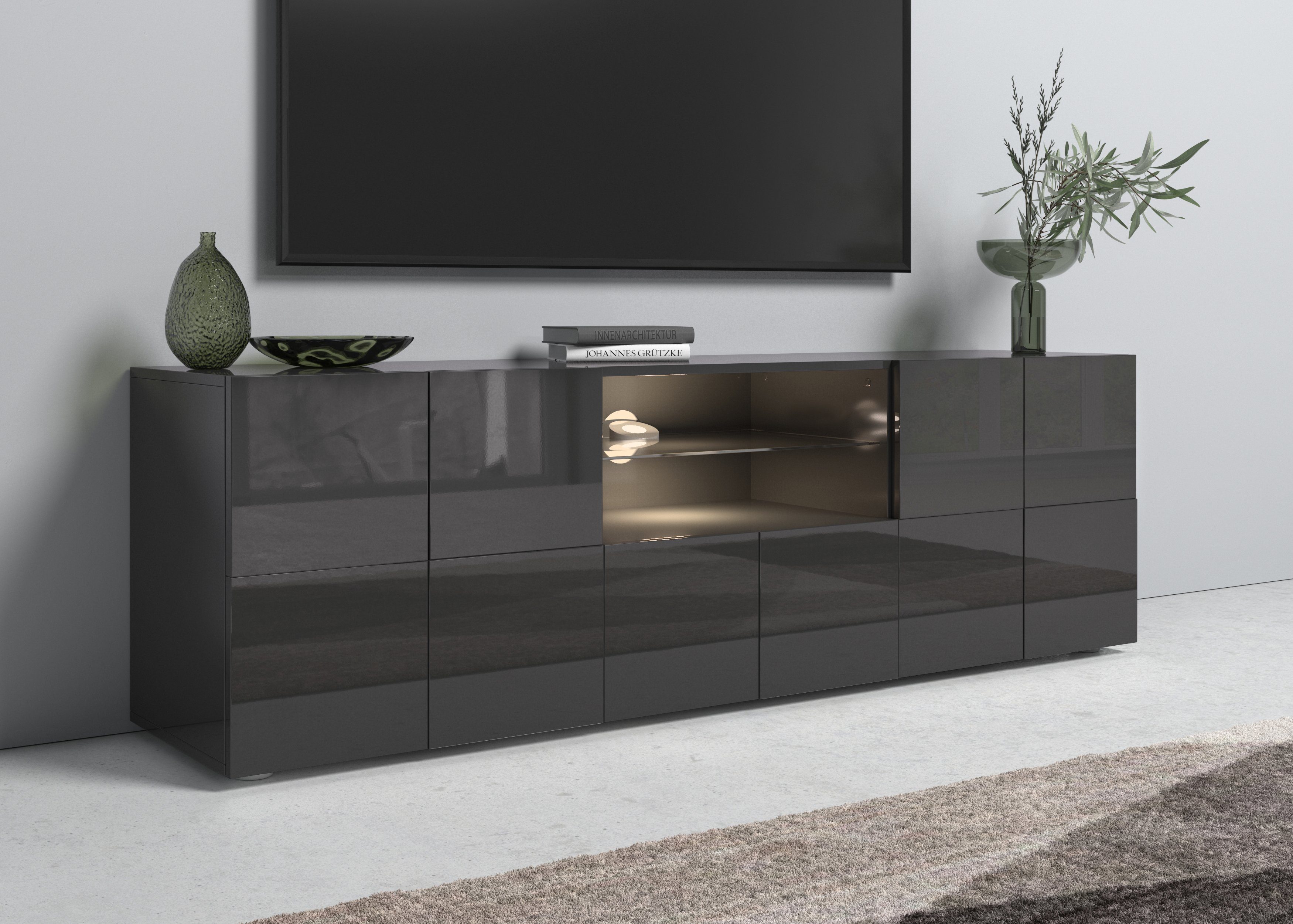 Lowboard Dama Breite 181 cm, TV-Board 2 Türen, 1 Schubkasten, TV-Schrank