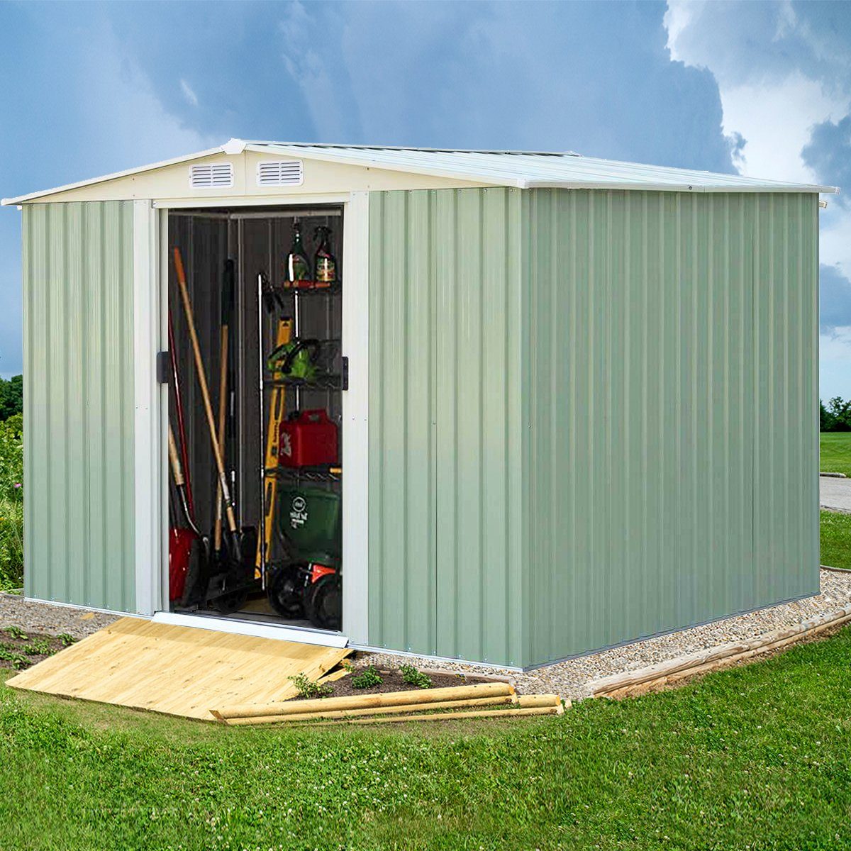 COSTWAY Gerätehaus, BxT: 257x205 cm, Gartenhaus, Metallschuppen mit Satteldach