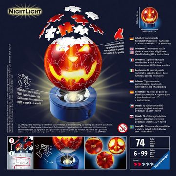 Ravensburger Puzzleball Nachtlicht Kürbiskopf, 72 Puzzleteile, mit Leuchtsockel inkl. LEDs; FSC® - schützt Wald - weltweit