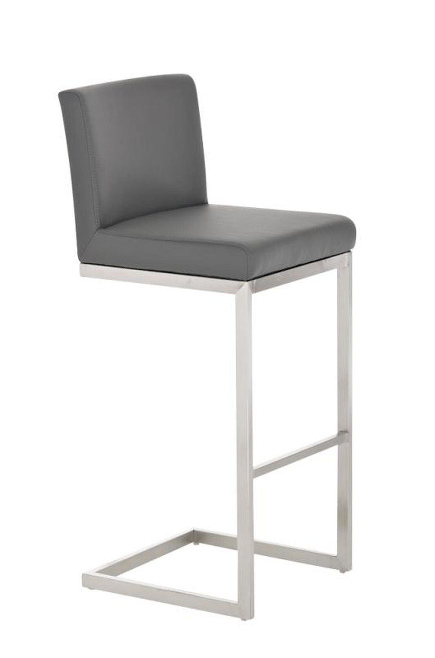 (mit - für Paros - Theke und & Edelstahl Fußstütze Hocker TPFLiving Rückenlehne Grau Kunstleder Metall hoher Sitzfläche: Barhocker Küche), Gestell: