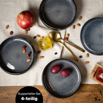 Moritz & Moritz Tafelservice 4tlg Suppen Teller Grau Reaktiv (4-tlg), 4 Personen, Steinzeug, Bowl Schüssel für Suppe, Nudeln, Salat oder Müsli