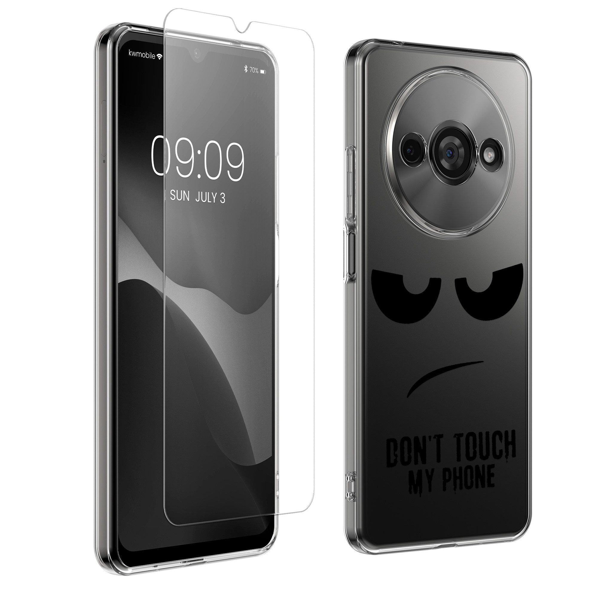 kwmobile Smartphone-Hülle Hülle für Xiaomi Redmi A3 Handyhülle - Silikon, Case mit Schutzfolie Don't touch my Phone Design