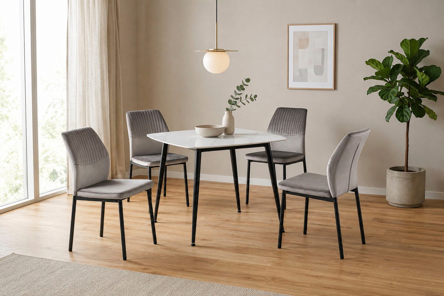 OTTO home Essgruppe Nora, Set, 5-tlg, (Set, 5-tlg., 4 Stühle + 1 Esstisch), mit 4 bequemen Stühlen, Esstisch aus gesintertem Stein in Keramikoptik