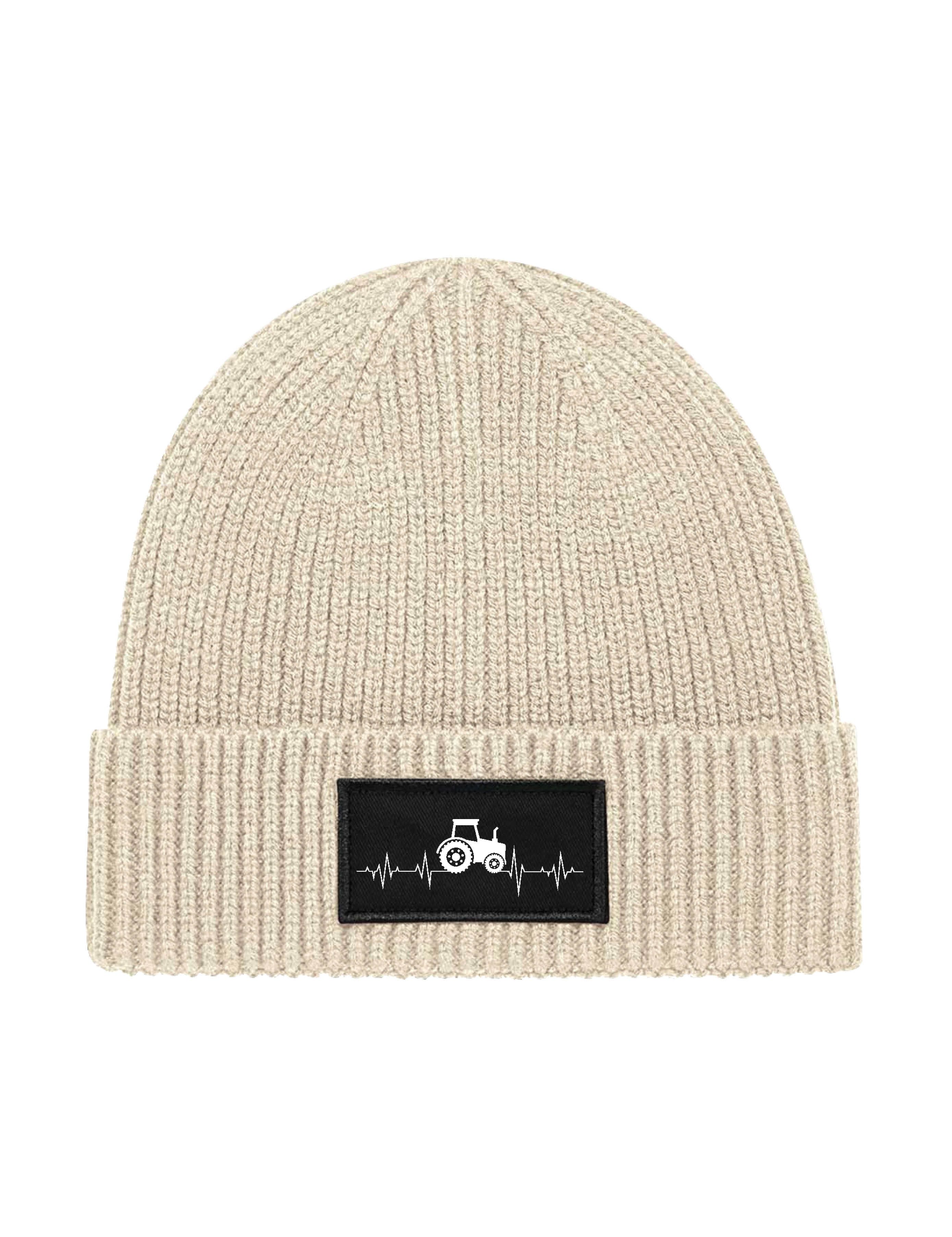 Beanie Unisex Strick Beanie Mütze mit Heartbeat Traktor Aufdruck Geschenk