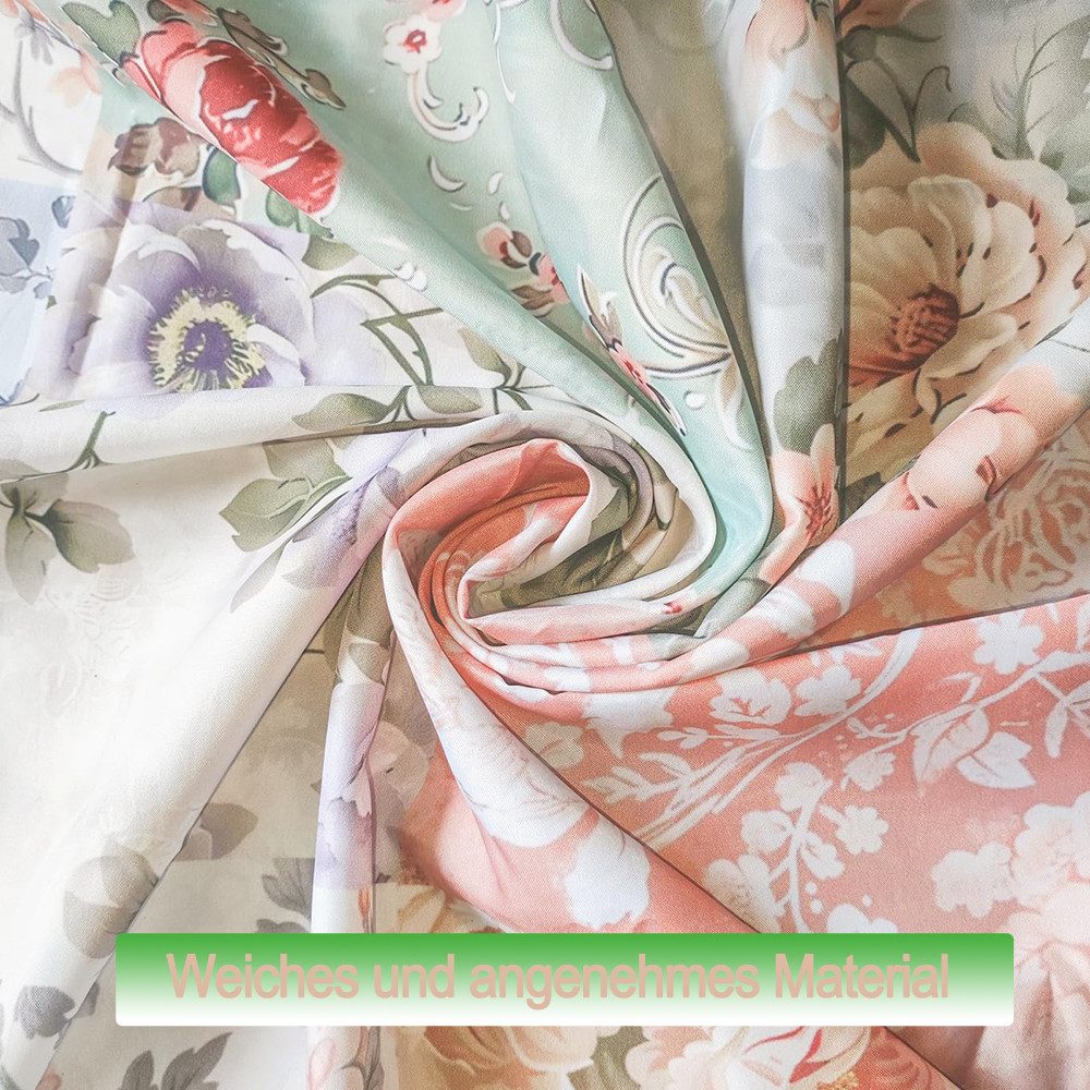 Zyronn Duschvorhang Vintage-Boho-Badezimmerdeko mit rosa Blumen, 80x200cm/180x180cm Breite 180 cm, Patchwork-Blumendesign im Landhausstil, mit 12 transparenten Ringen