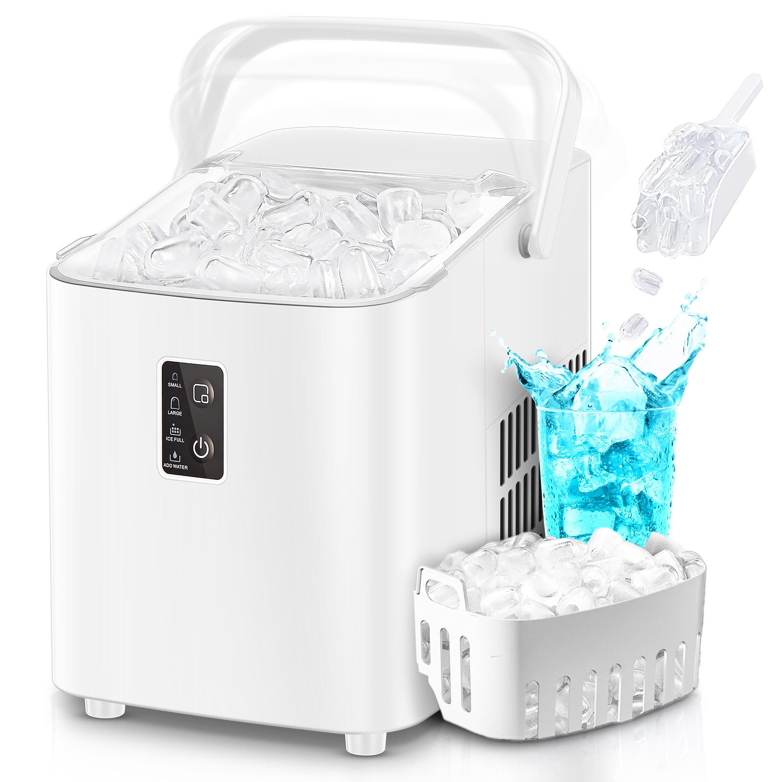 FOHERE Eiswürfelmaschine Eiswürfel in 5 Minuten, Selbstreinigender Mini Eiswürfelbereiter, 14KG in 24 Stunden, 2 Eiswürfel Größen für Küche, Büro, Bar und Party