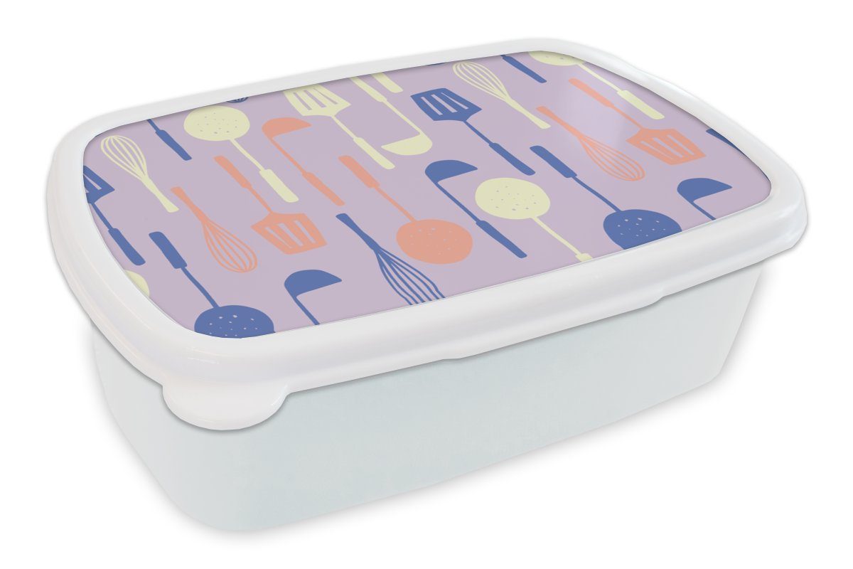 MuchoWow Lunchbox Kartuschen - Küchenutensilien - Spatel - Schneebesen, Kunststoff, (2-tlg), Brotbox für Kinder und Erwachsene, Brotdose, für Jungs und Mädchen weiß