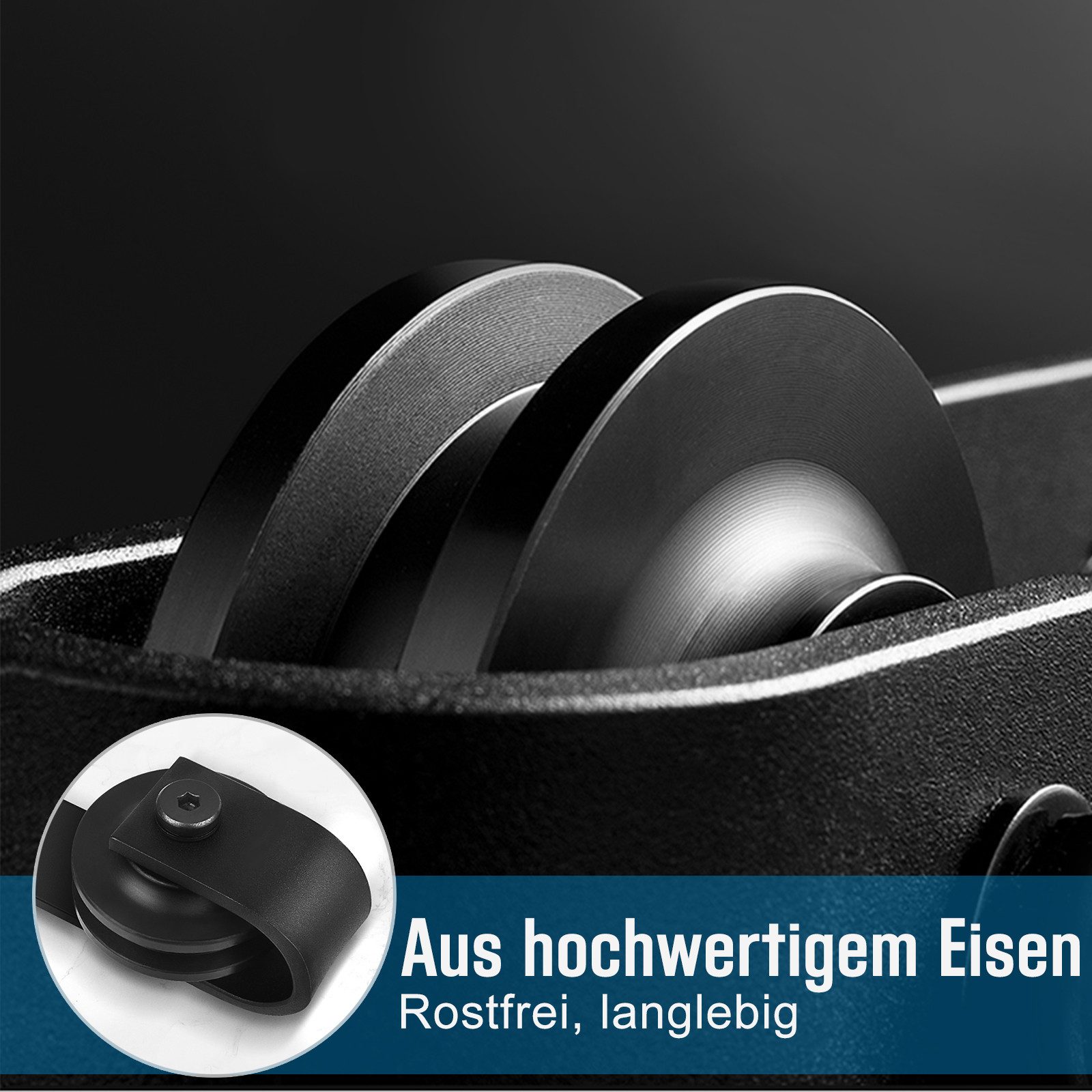 FIVMEN Schiebetür Schiebetürbeschlag Set Schiebetürsystem Beschlagset Schwarz, 183cm/200cm/366cm Laufschiene für Schiebetüren, Wandschränke – Bild 3 von 5