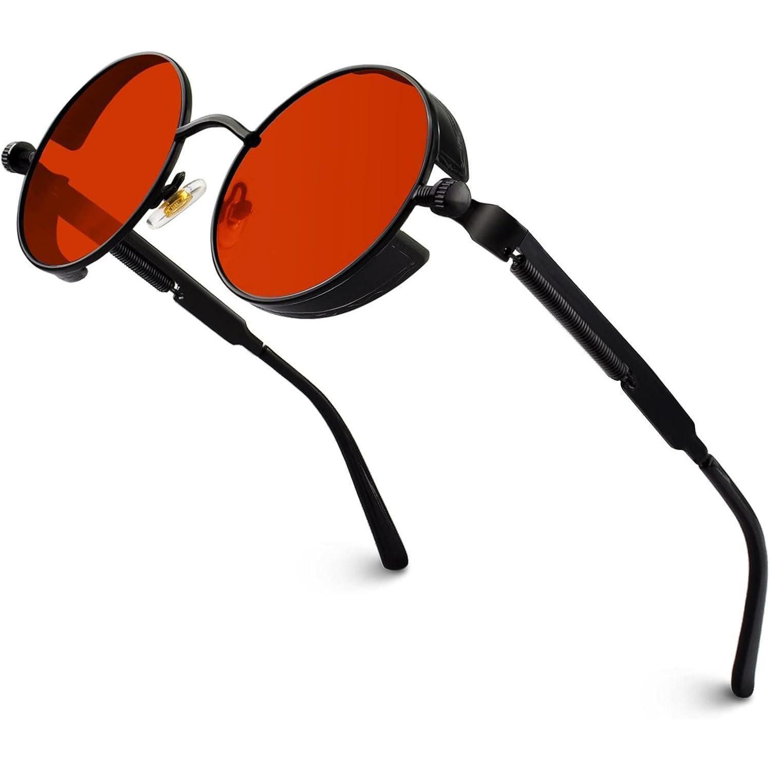 LuxusKollektion Retrosonnenbrille Sonnenbrille Retro Rund Steampunk 1.1 Schwarz Rot Nicht Polarisiert (1-St)