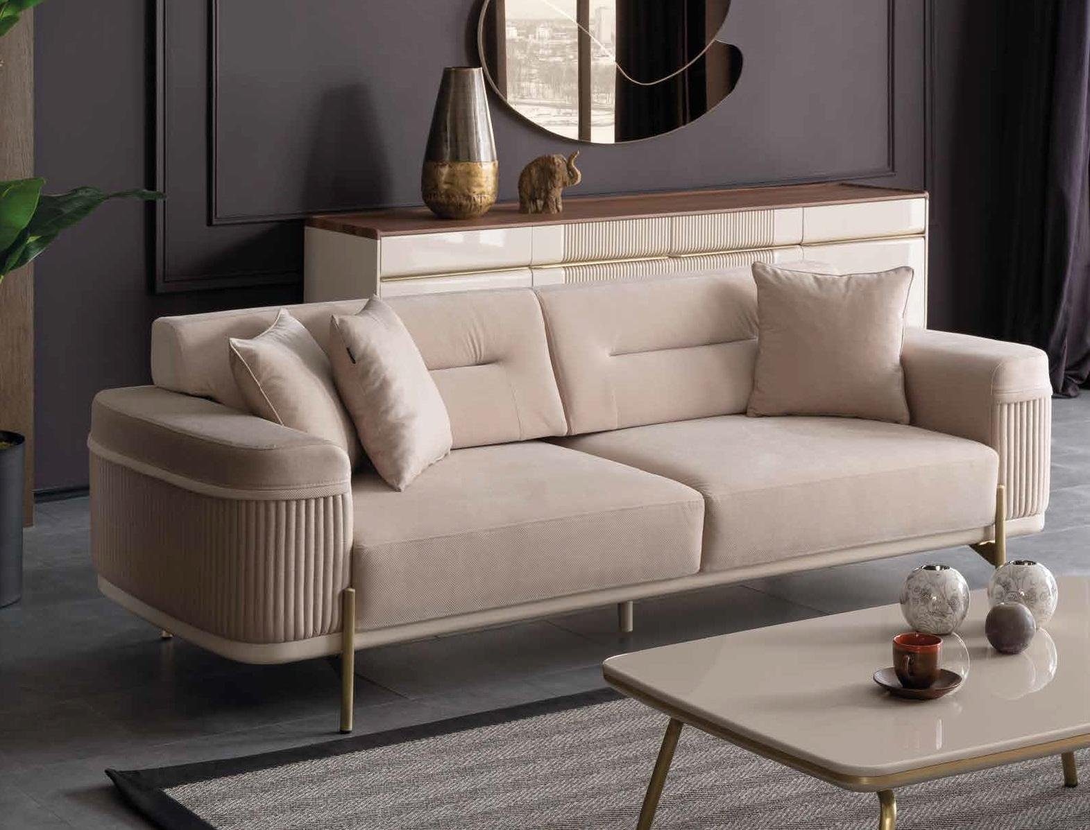 JVmoebel Sofa Beiger Textil Dreisitzer luxus Möbel 3-Sitzer Couch Neu, Made in Europe