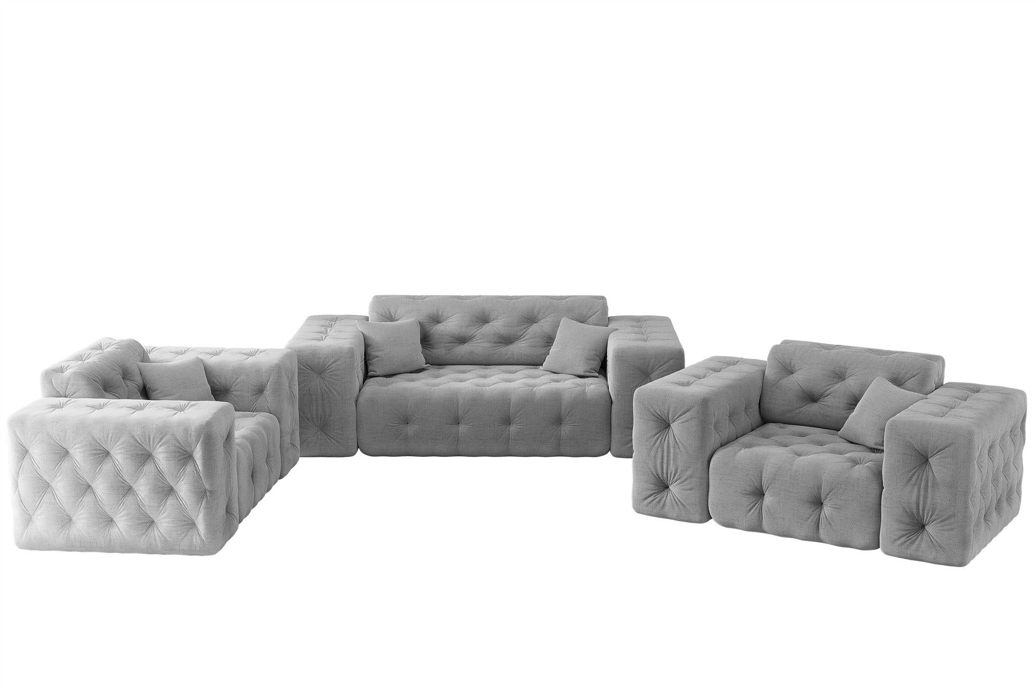 Fun Möbel Polstergarnitur Sofa-Set Sofa CHANTAL 2-1-1 in Stoff Moly, (Rundumbezug, Auch als Set mit 3er-Sofa erhältlich), inkl. 3 Zierkissen