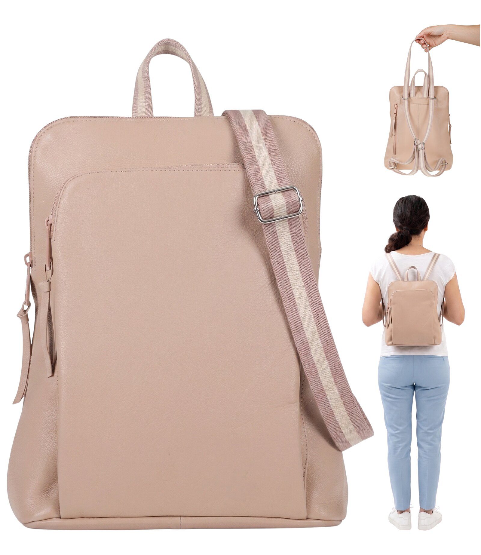 Alessandro Salvatore Cityrucksack Rucksack Leder Damen klein Echtleder Tasche, Damenrucksack small Handtasche Freizeitrucksack Rom 12979 + Etui