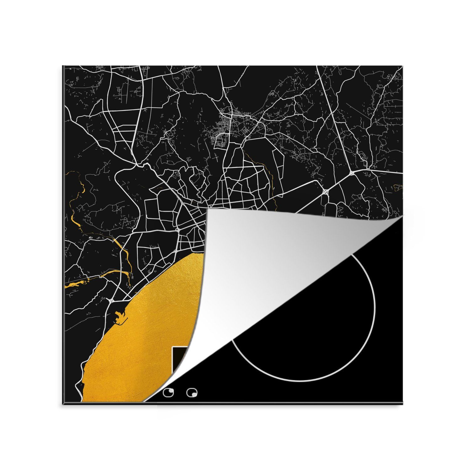 MuchoWow Herdblende-/Abdeckplatte Antalya - Gold - Karte - Stadtplan, Vinyl, (1 tlg), 78x78 cm, Ceranfeldabdeckung, Arbeitsplatte für küche