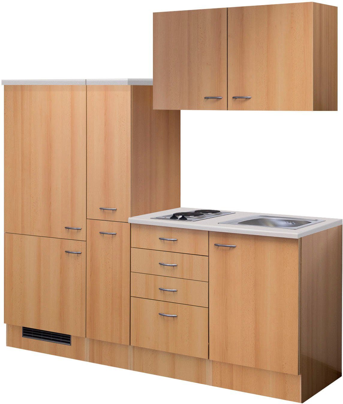 Flex-Well Küchenzeile Nano, Gesamtbreite 190 cm, mit Apothekerschrank, mit Einbau-Kühlschrank etc.