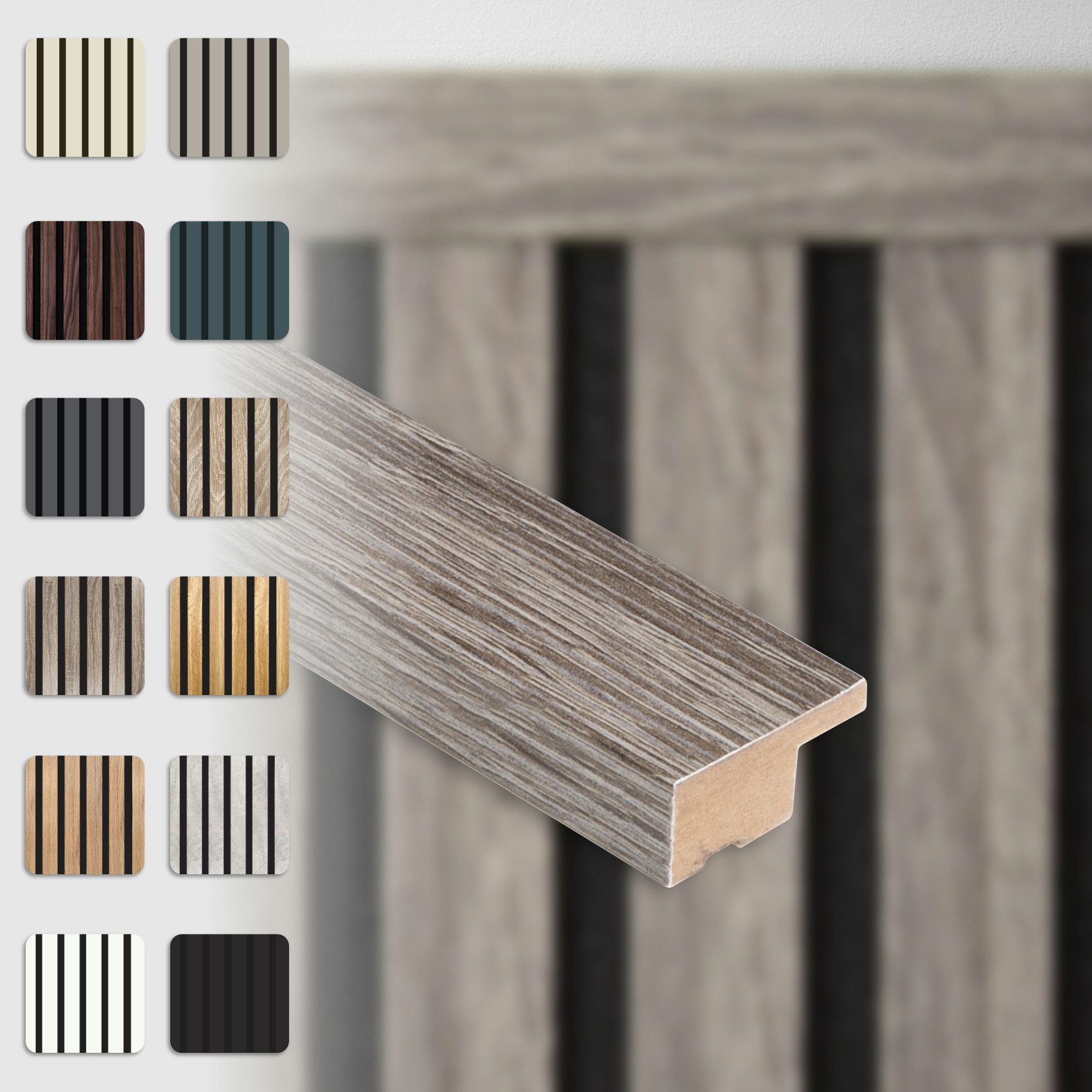 Hexim Wanddekoobjekt APA07 (Abschlussleiste 275x2,7cm passend für unsere Akustikpaneele - flexible Lamellenwand Holz MDF Wandpanelee Lamellenverkleidung Wandverkleidung (1 Abschlussleiste Vintage Oak - APA07)