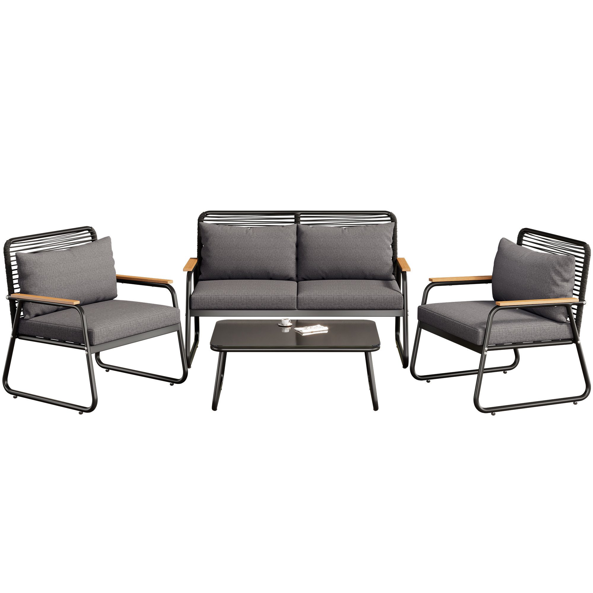 REDOM Gartenlounge-Set Modernes Gartenmöbelset,mit verzinktem Eisengestell, (für 4 Personen – Doppelsofa, Einzelsofas & Tisch, Verstellbare Beine, Korrosionsbeständiges Eisen, Gehärtete Glasplatte., Doppelsofa: 118*65*78cm Einzelsofa: 63*65*78cm Tisch: 80*50*39cm), mit Relaxfunktion