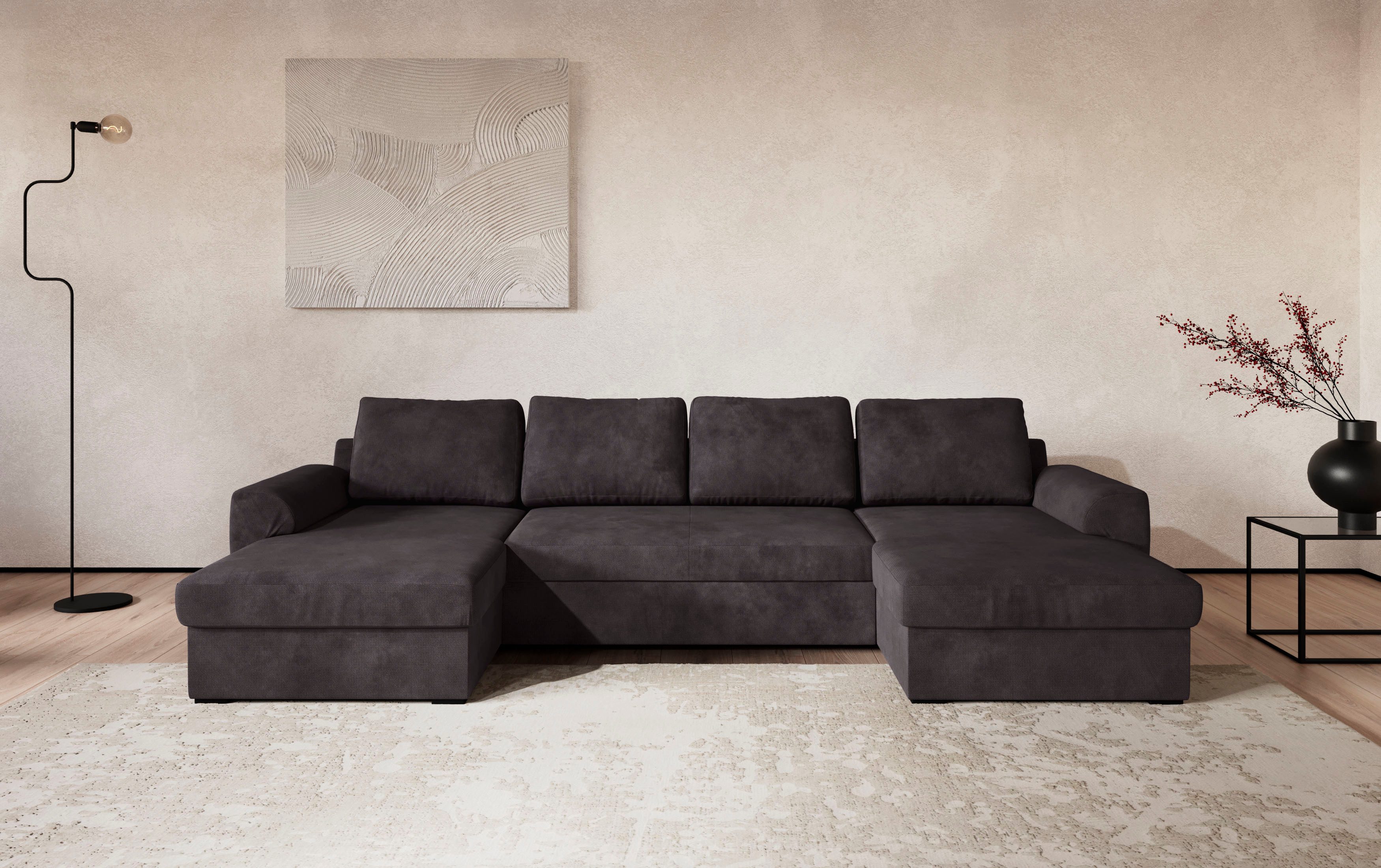 COTTA Wohnlandschaft Drift U-Form Recamiere, Breite 327 cm, optional auch mit Schlaffunktion, Wellenunterfederung