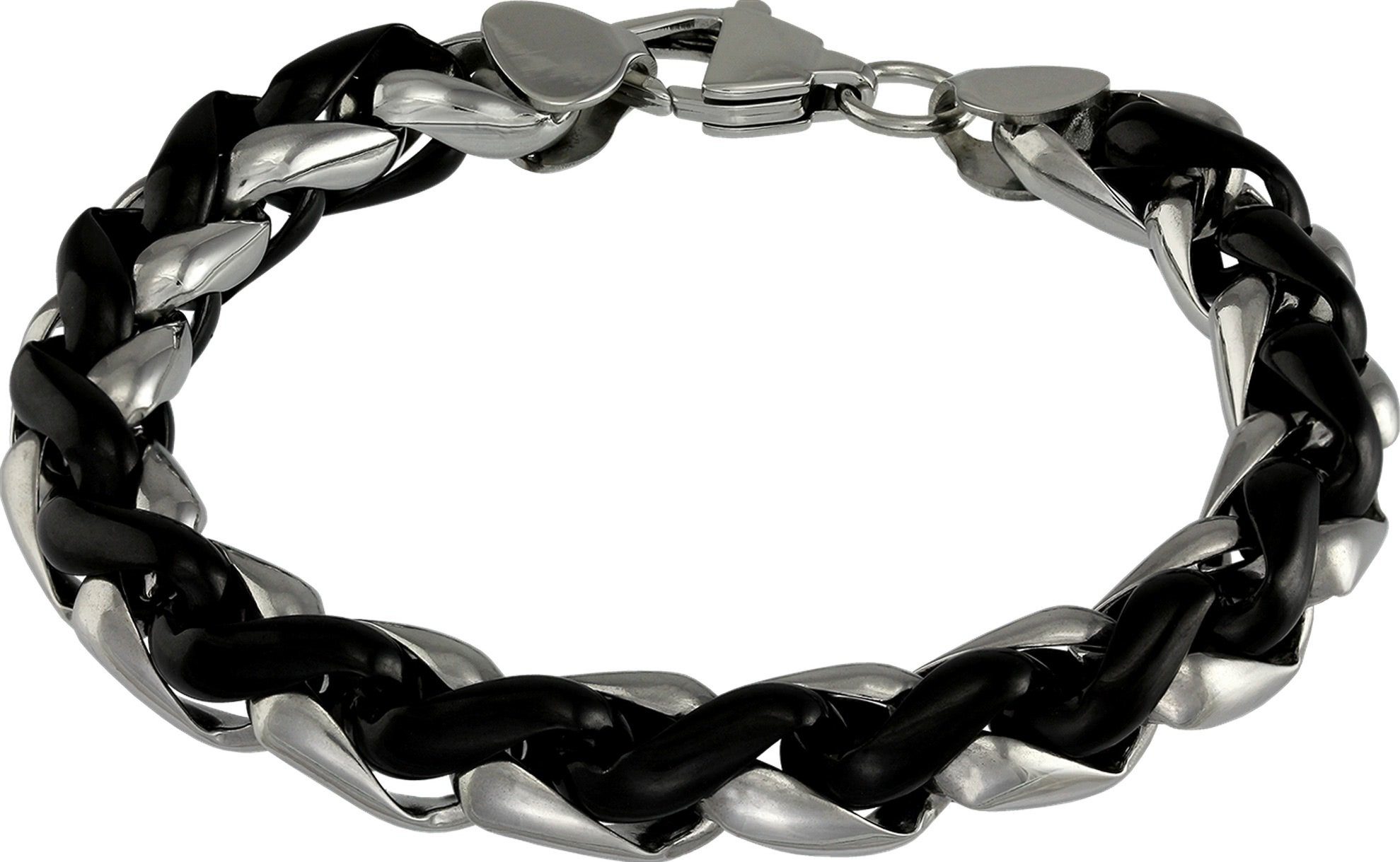 geflochten Armband glänzend, Edelstahl Edelstahlarmband silber (geflochten) ca. 21,5cm, schwarz schwarz Armband Amello (Armband), Amello